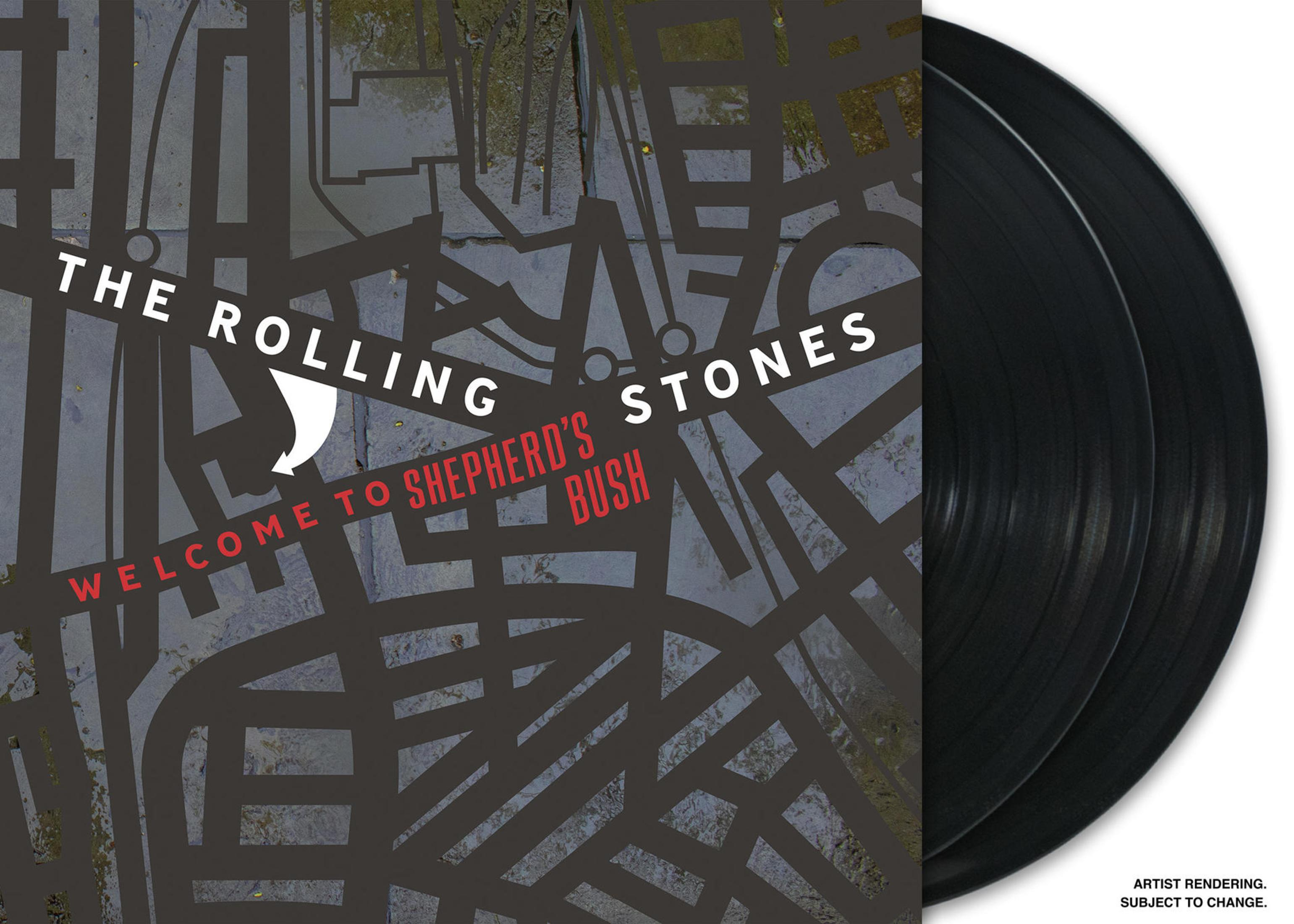 Portada del álbum con dos vinilos negros y un diseño tipo mapa. The Rolling Stones.