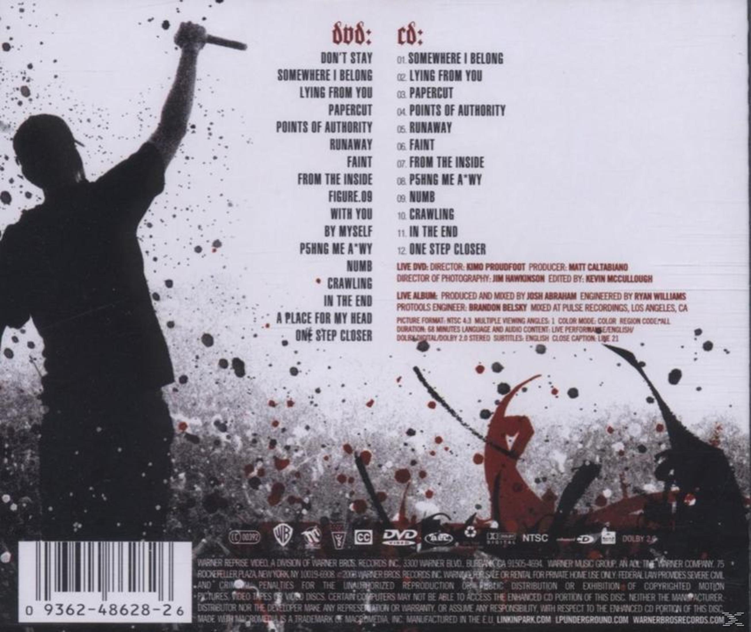 Achterkant van het album met silhouetten. Tekst links en rechts. Een lijst met nummers en productiekredieten.