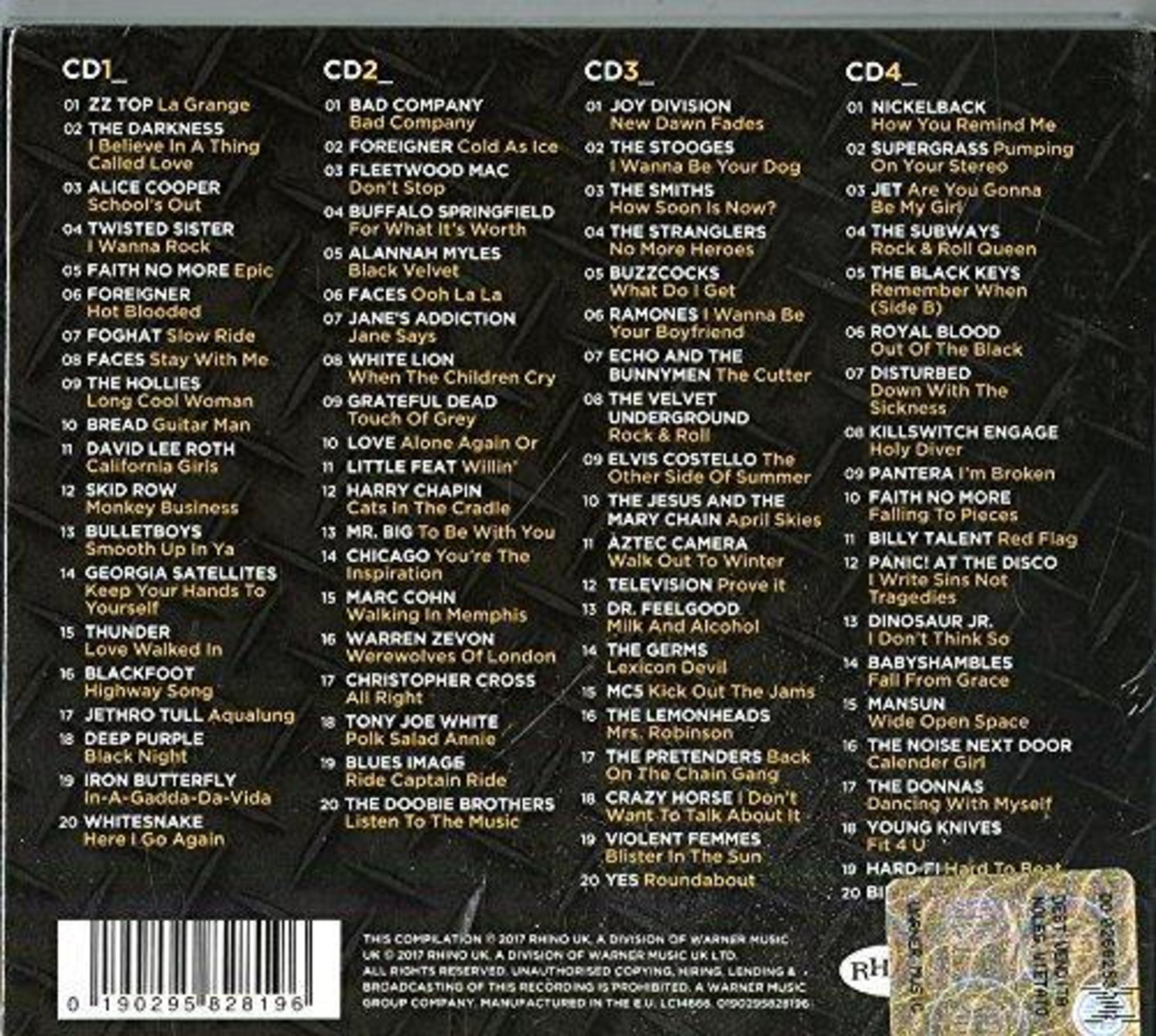 Copertina dell'album con tracklist, CD1, CD2, CD3, CD4. Varie canzoni elencate.