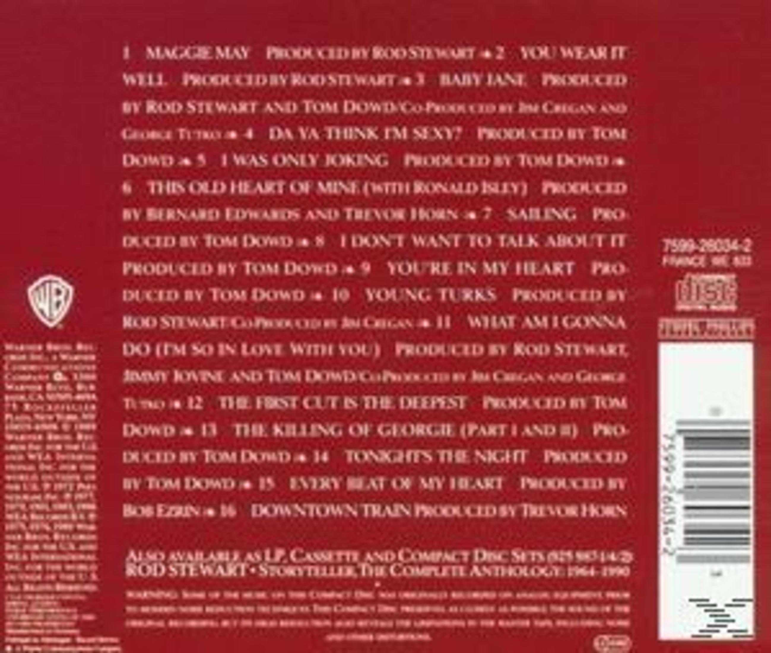 Rückseite des Albums mit Trackliste, weißer Text auf hellbeigem Hintergrund.