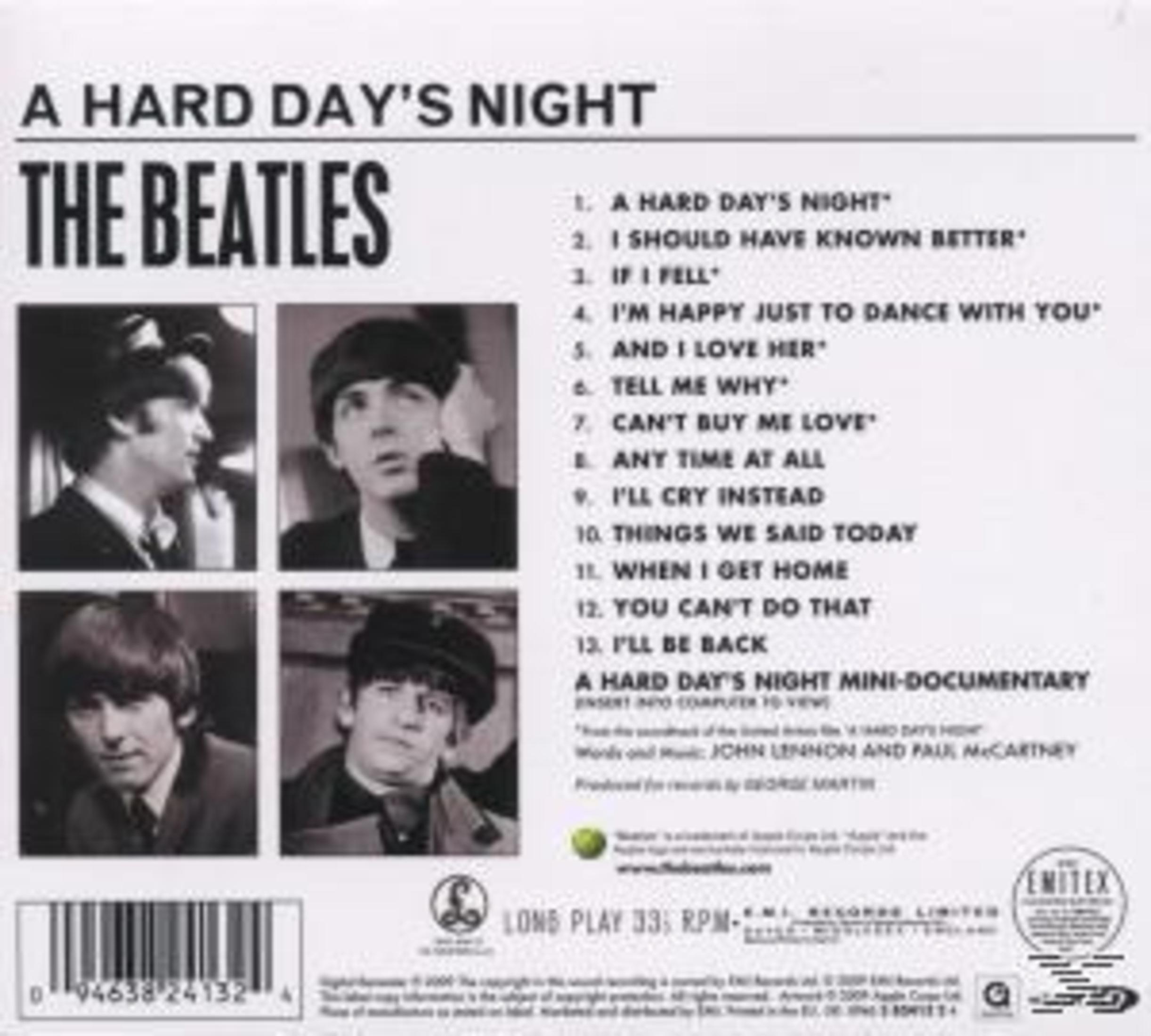 Copertina dell'album: L'album dei Beatles 'A Hard Day's Night' con scaletta e foto della band.