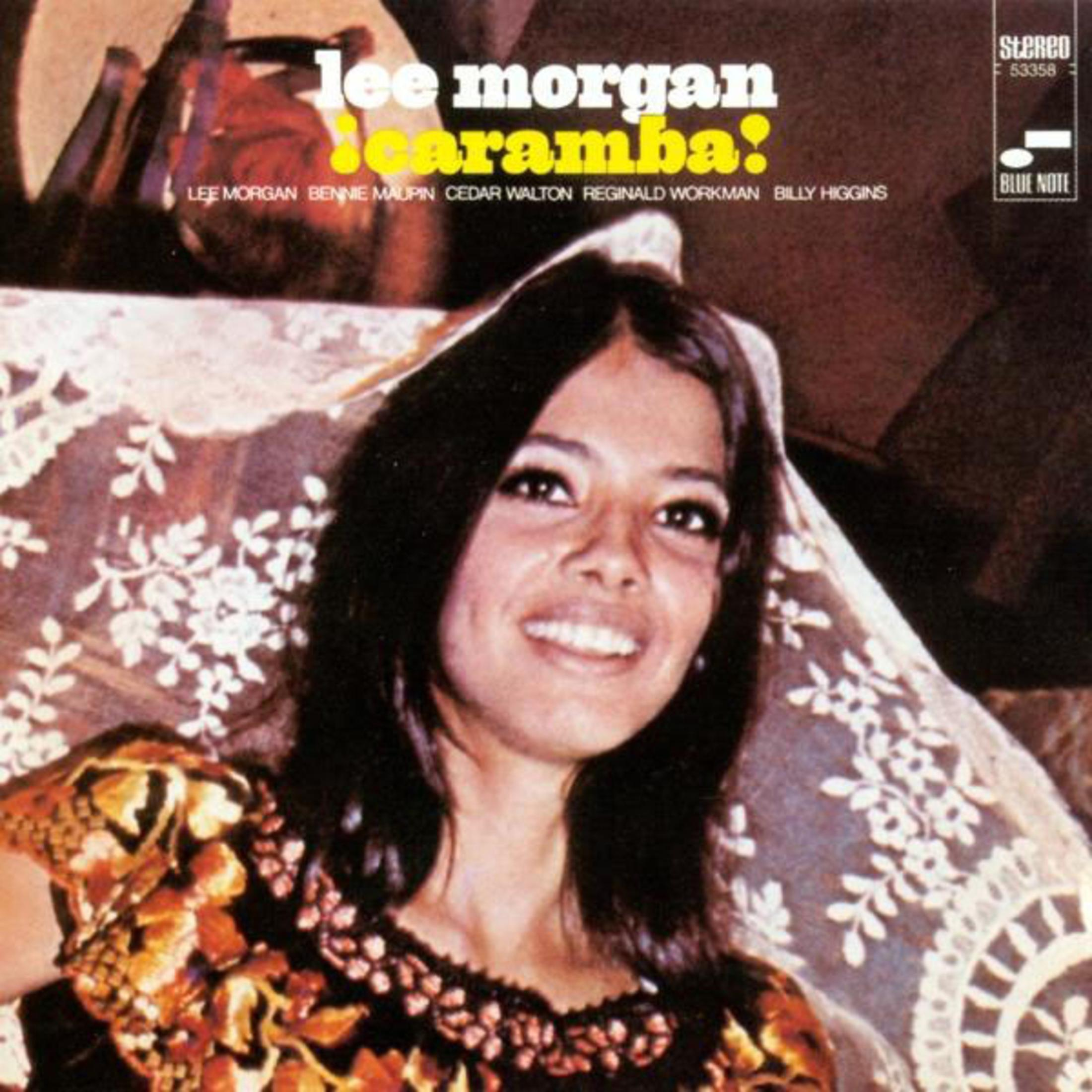 Copertina dell'album 'Caramba' di Lee Morgan, con una donna sorridente in top floreale.