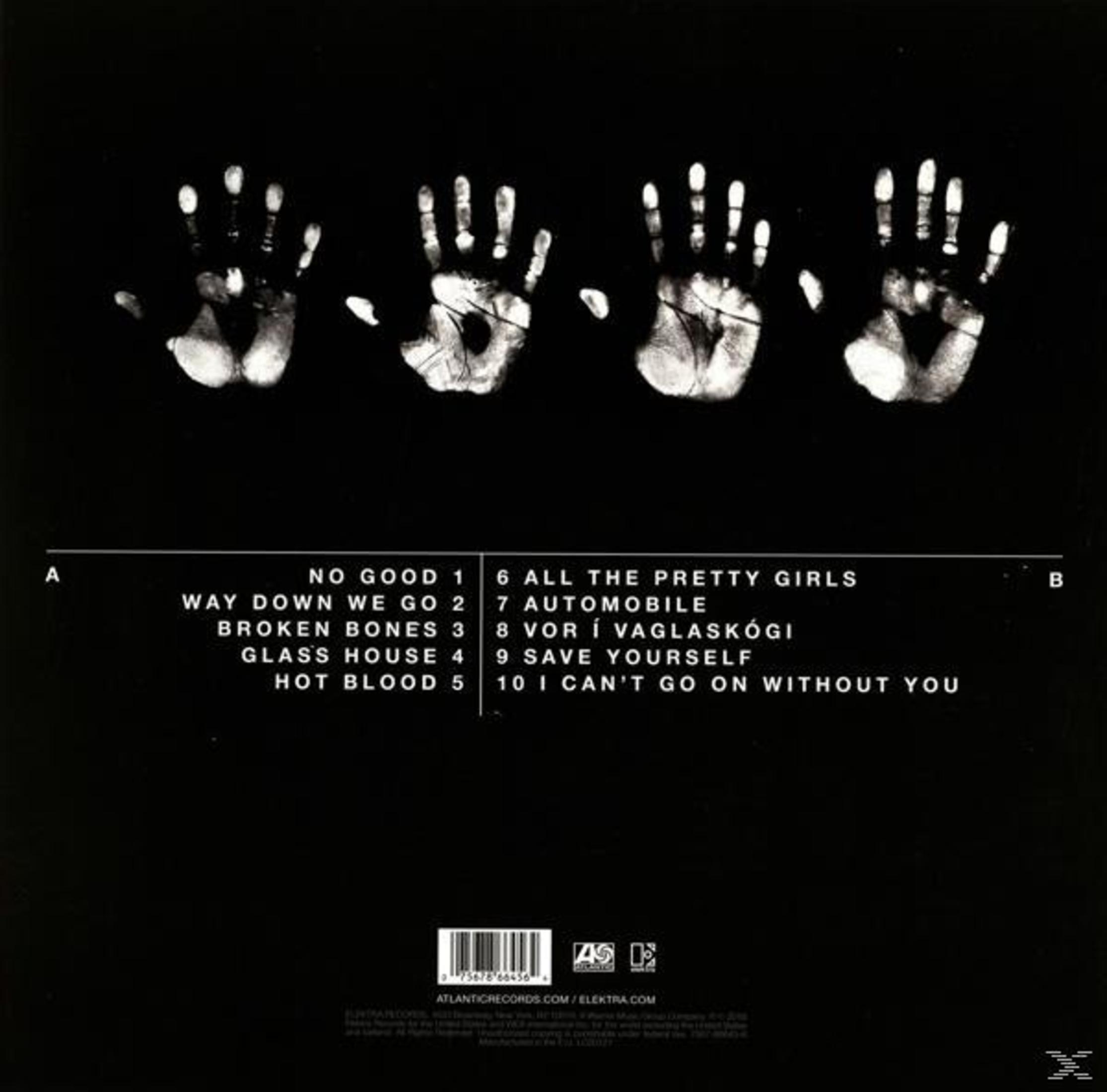 Copertina dell'album. Quattro impronte di mani su sfondo nero con titoli di canzoni in basso.
