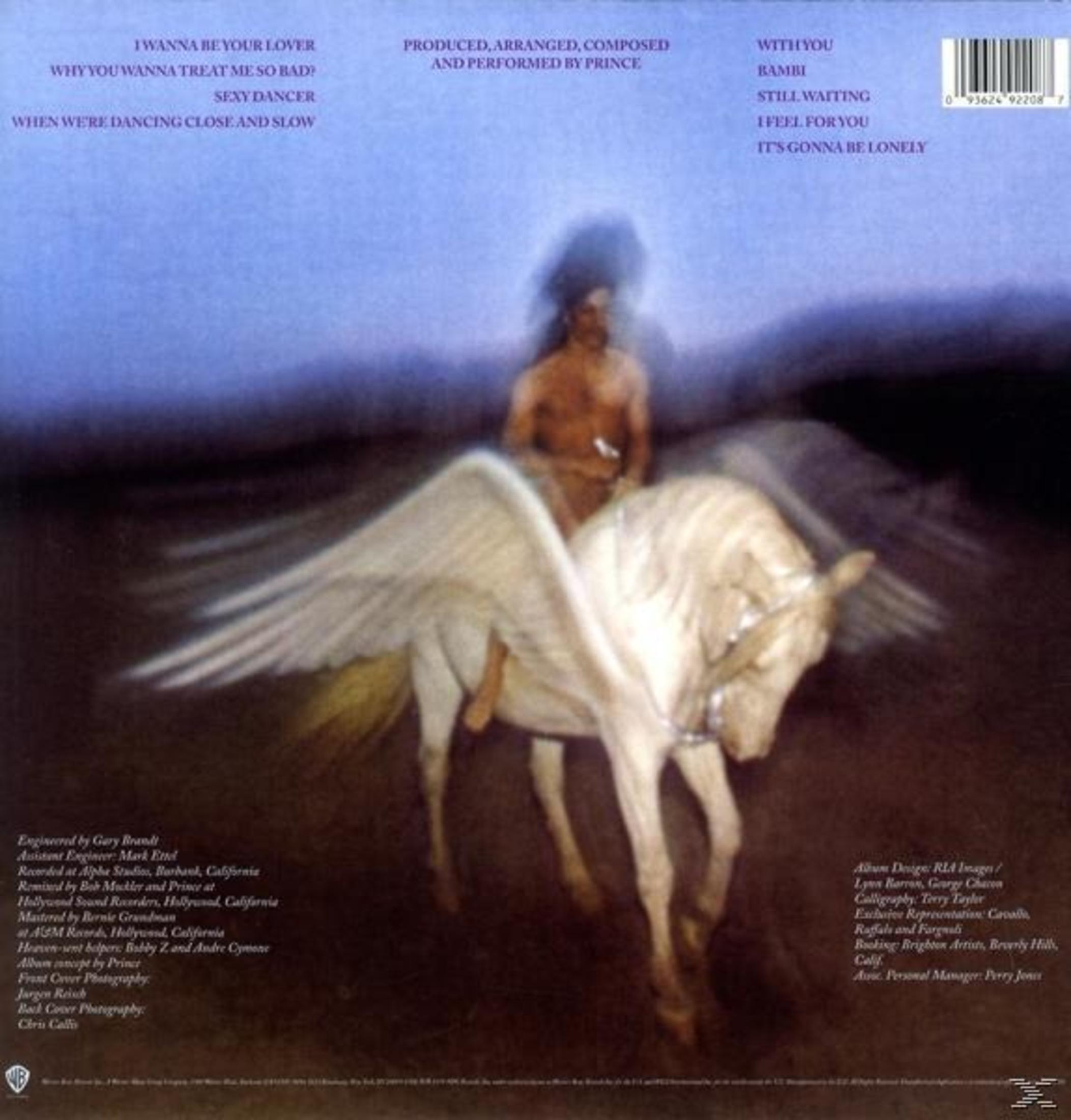 Copertina dell'album di Prince con un uomo su un cavallo alato e titoli delle canzoni.