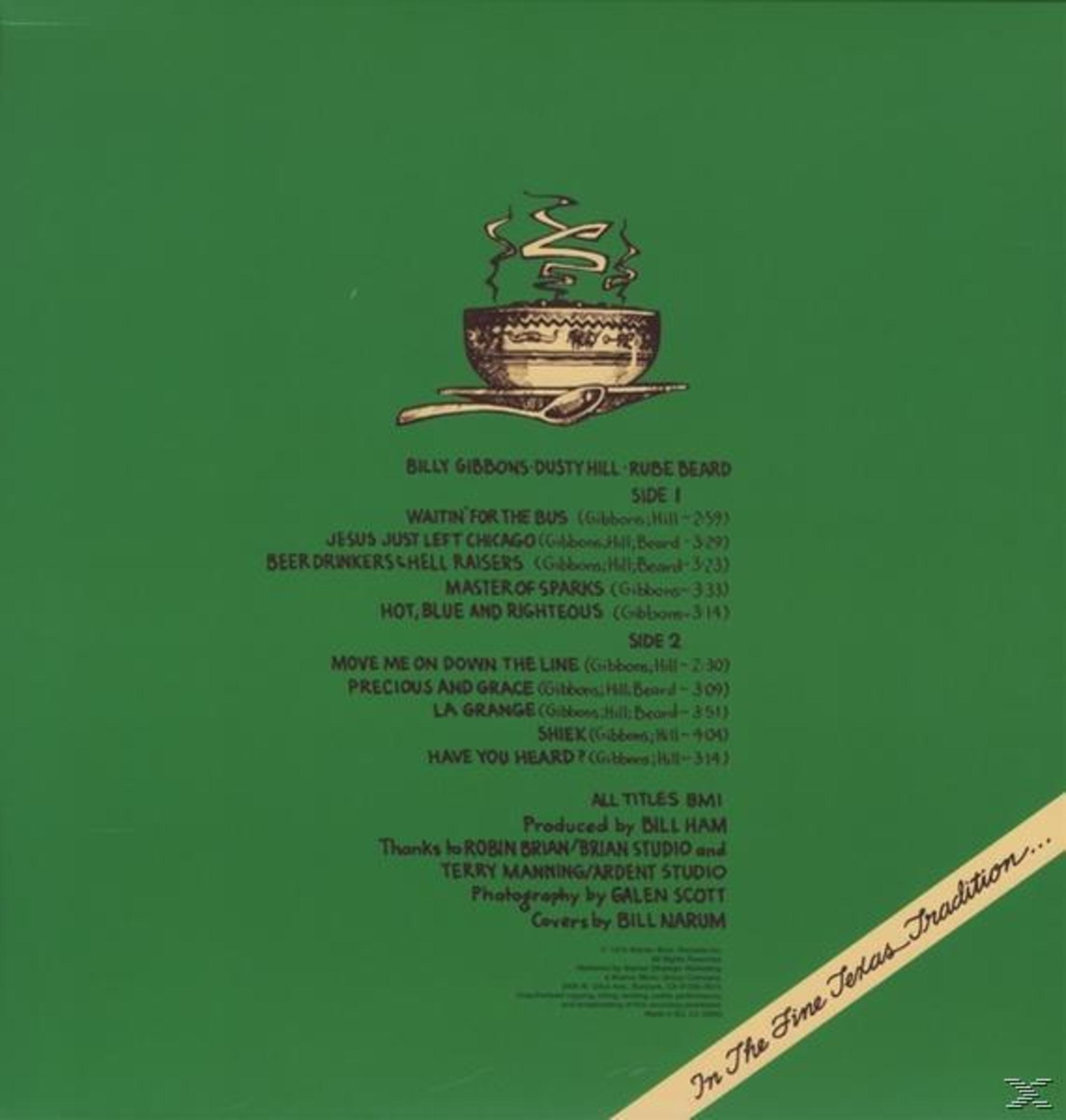 Retro copertina dell'album con sfondo verde. La lista dei brani è in bianco e un'immagine della ciotola è in alto.