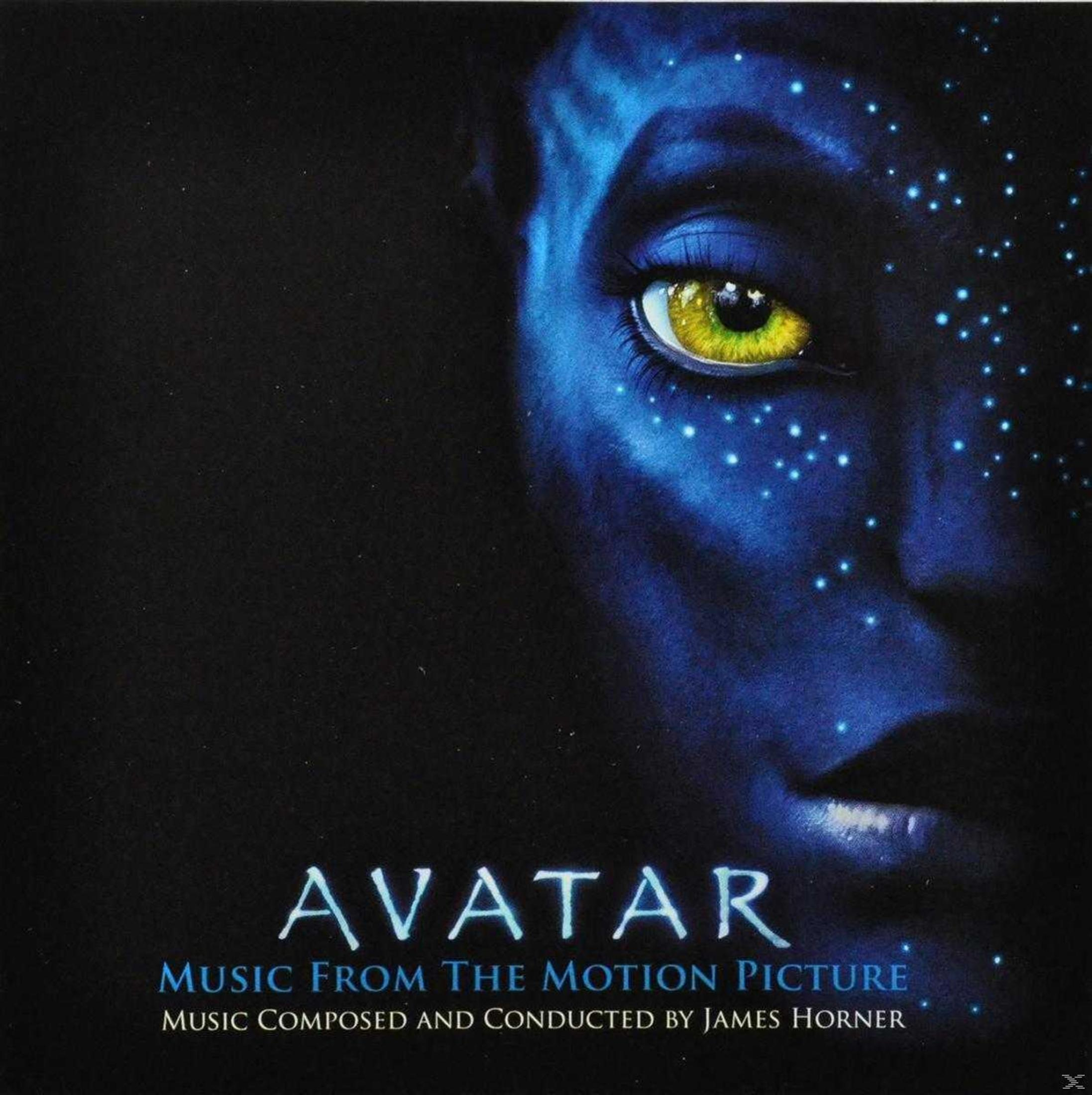 Copertina dell'album: Occhio di un alieno blu, viso blu e stelle. La parola AVATAR è visibile.