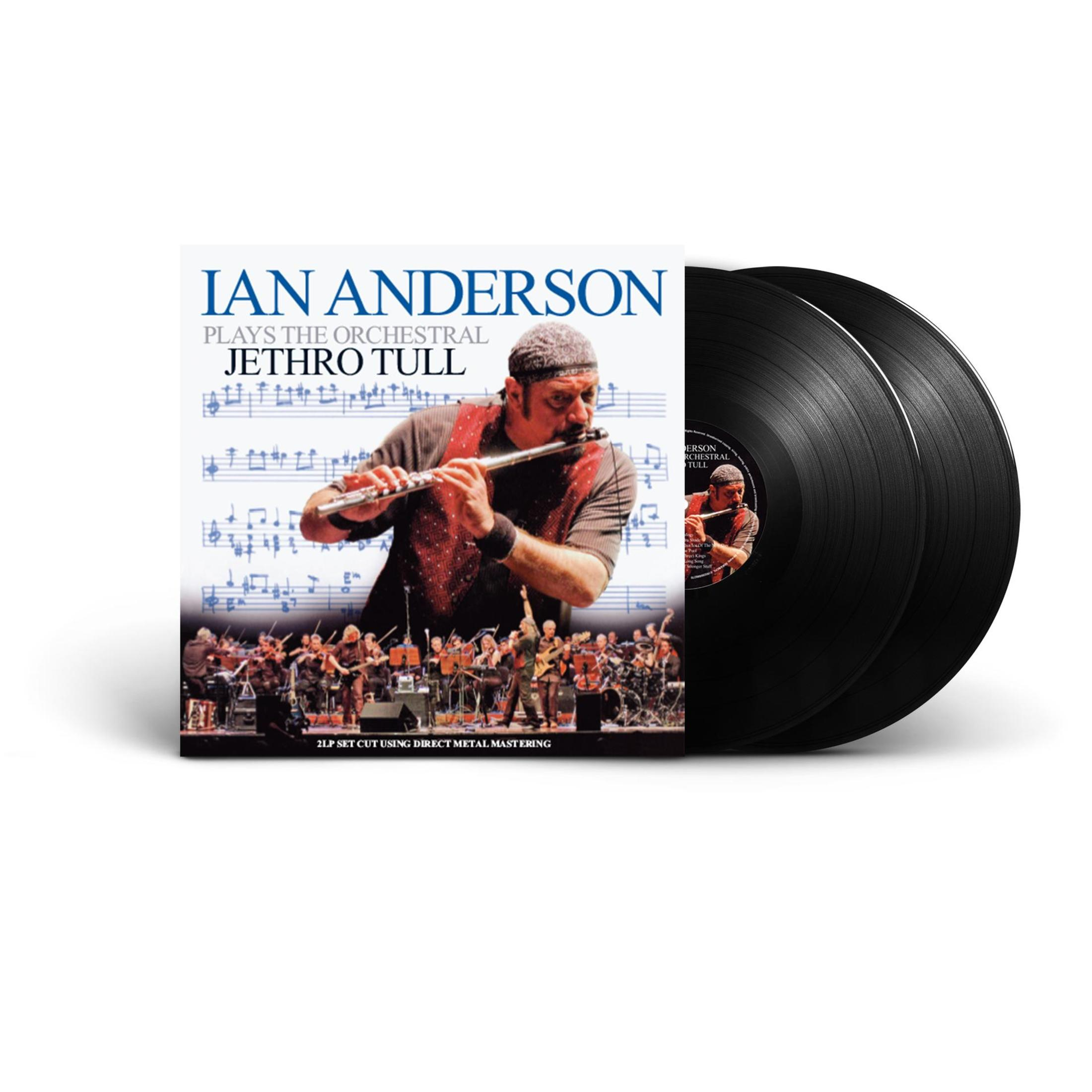 Portada del álbum: Ian Anderson tocando la flauta, con orquesta, vinilos.