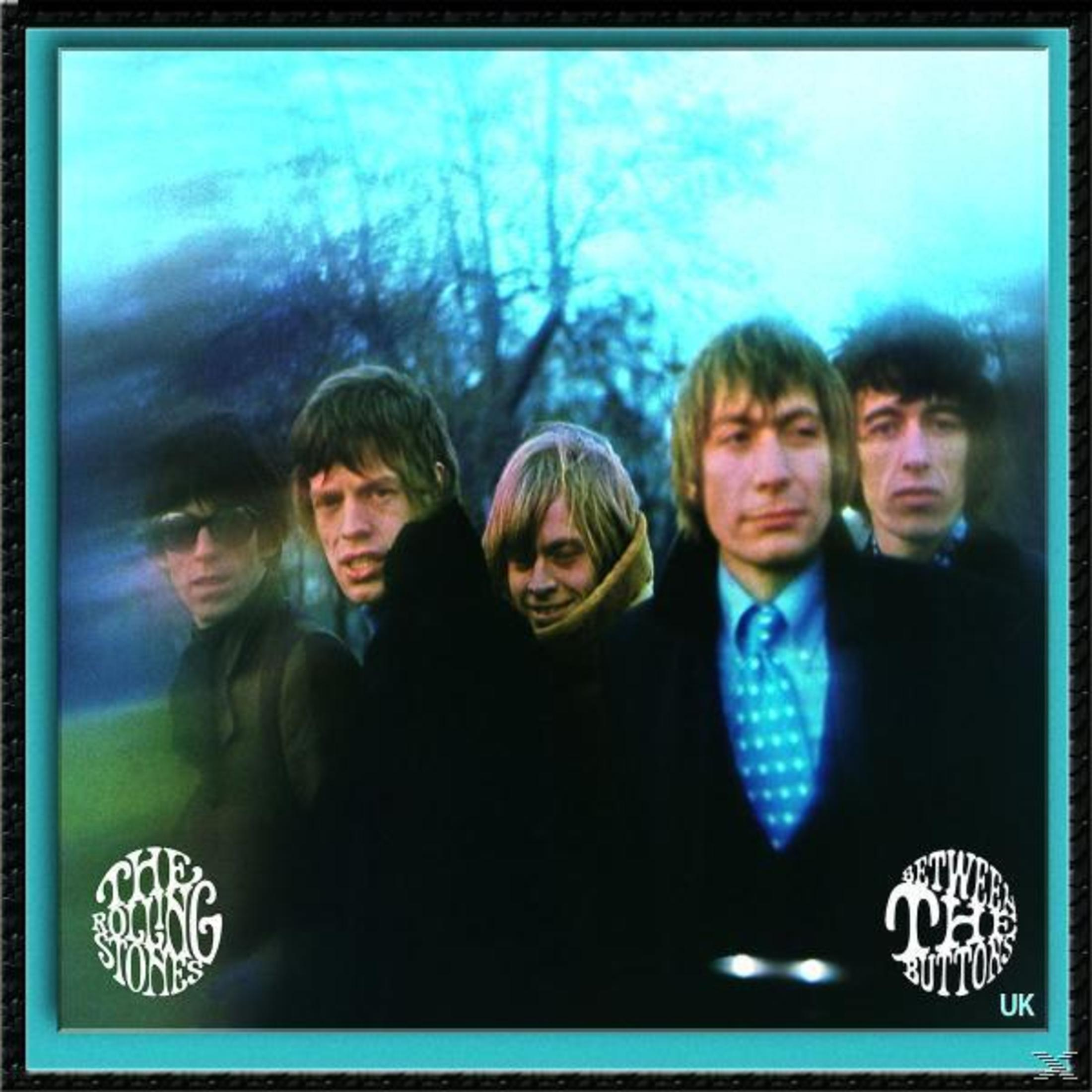 La copertina dell'album dei Rolling Stones con i membri della band in una foto incorniciata in verde acqua, in un ambiente simile a un parco.