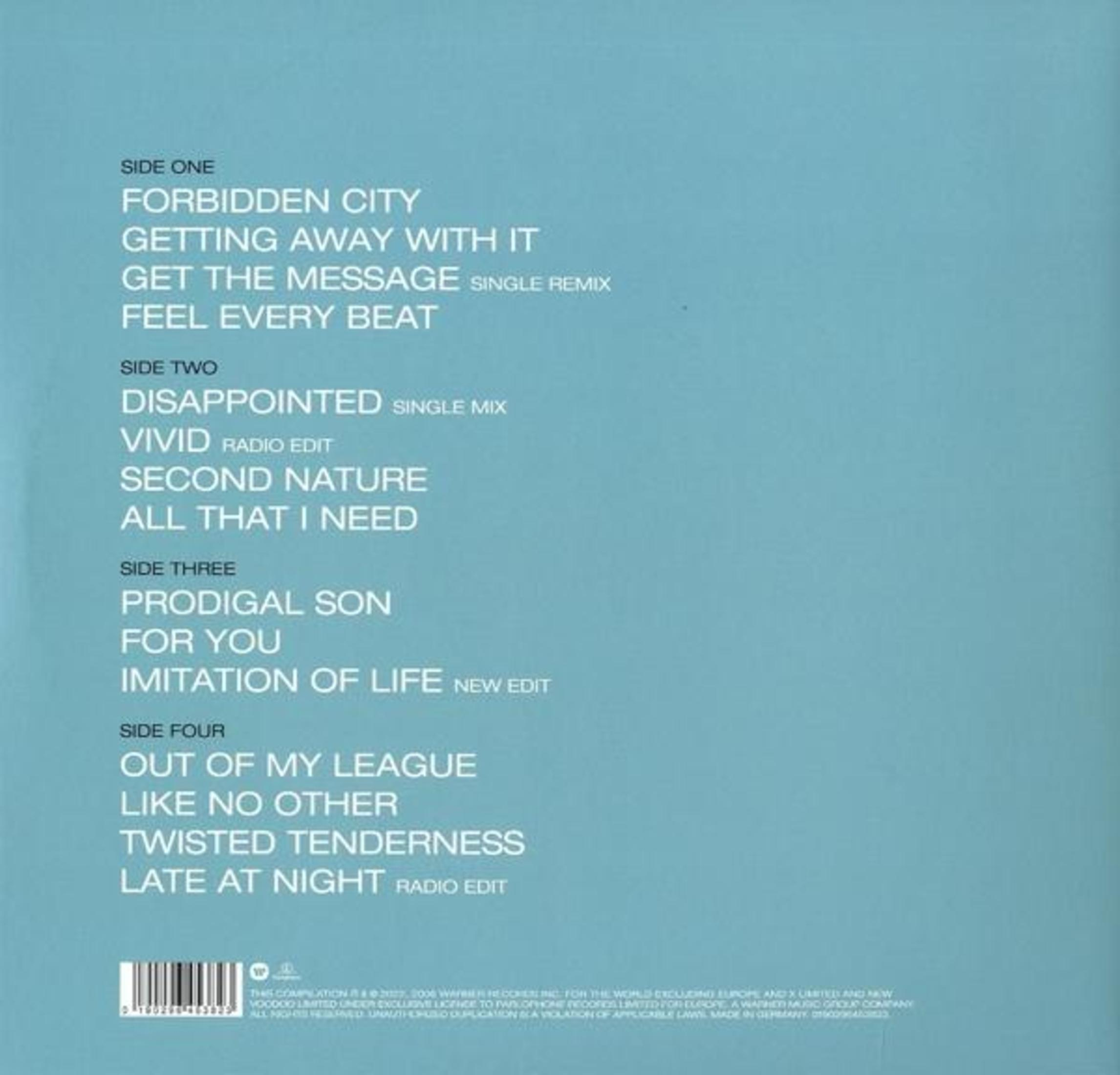 Retro copertina dell'album con tracklist, crediti e informazioni sull'artista. Sfondo nero.