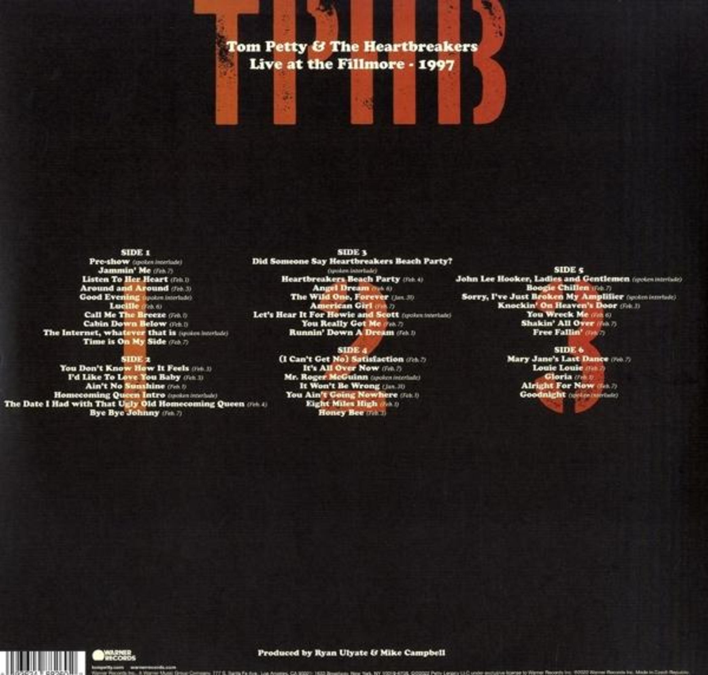 Retro copertina dell'album di Tom Petty & The Heartbreakers. Tracklist e dettagli dell'album sono visibili con il logo Warner Bros.