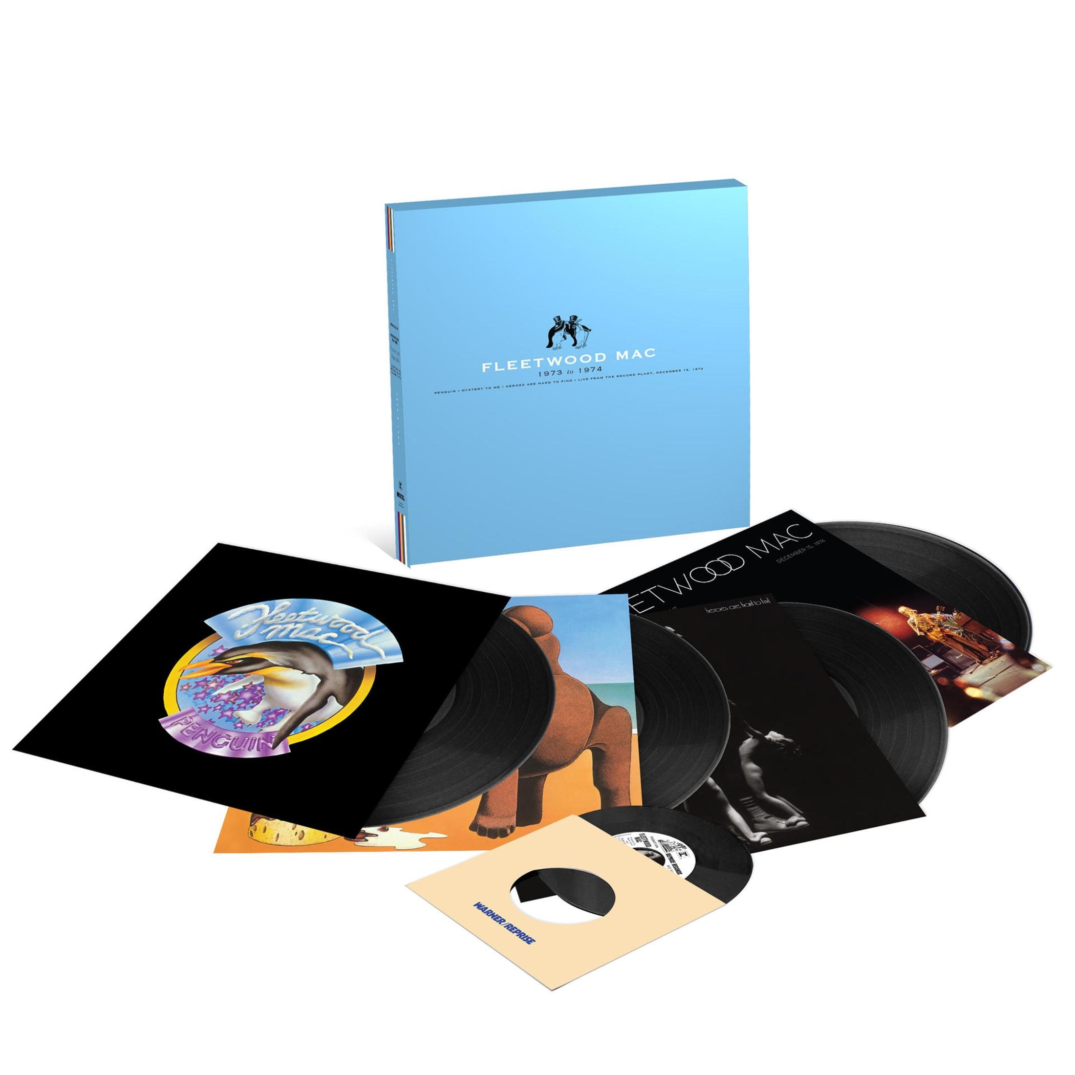 Albumset, Fleetwood Mac. Een lichtblauwe doos met albums, vinylplaten en een boekje.