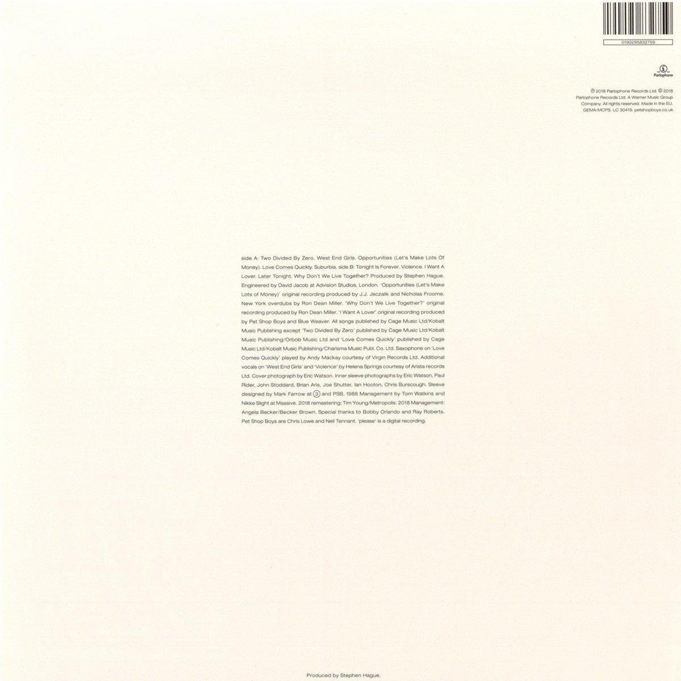 Copertina dell'album. Testo con la lista dei brani, informazioni legali e titolo dell'album. Sfondo bianco.