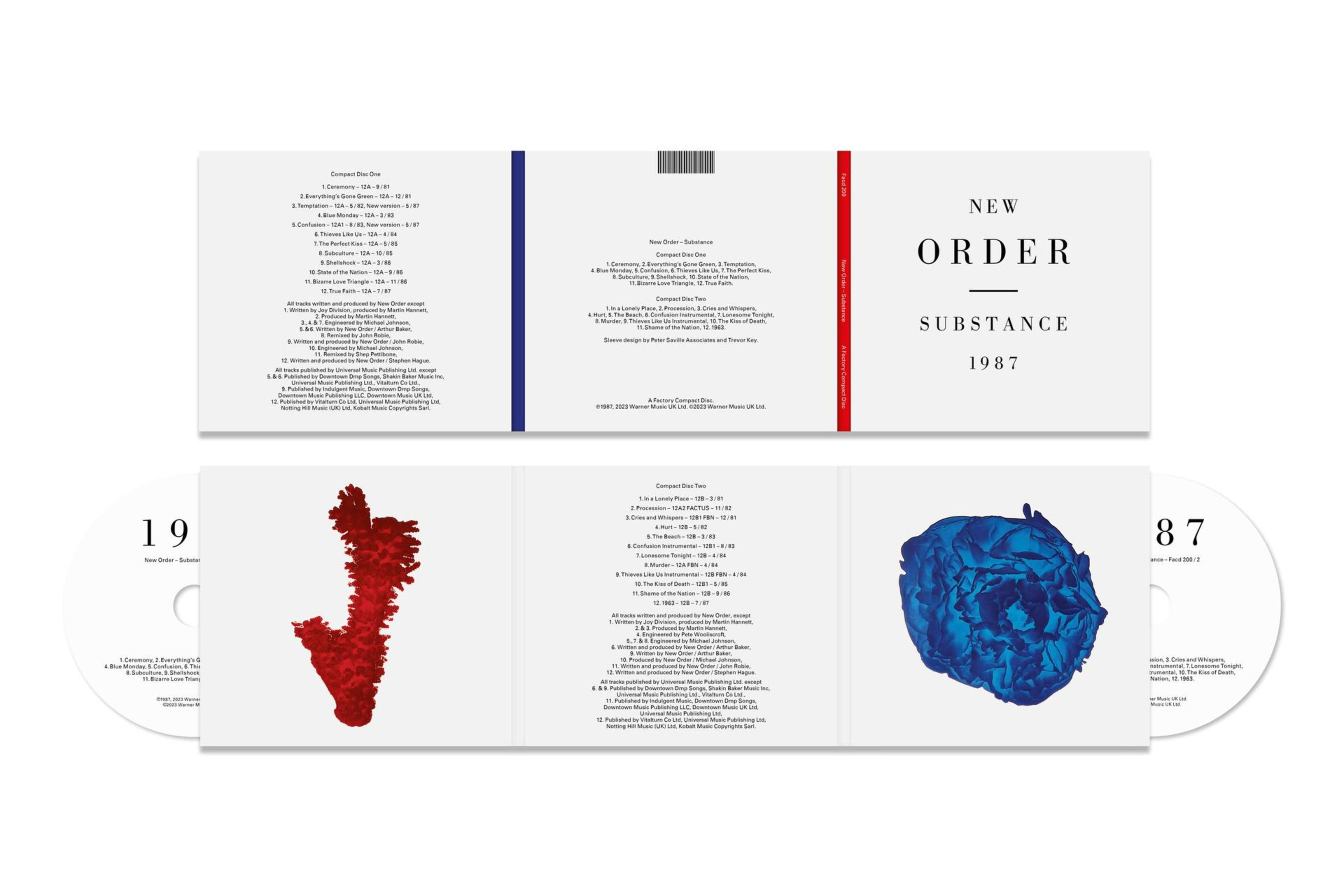 Artwork dell'album: Custodia del CD aperta, con arte geometrica rossa e blu su ogni CD e pannelli interni.