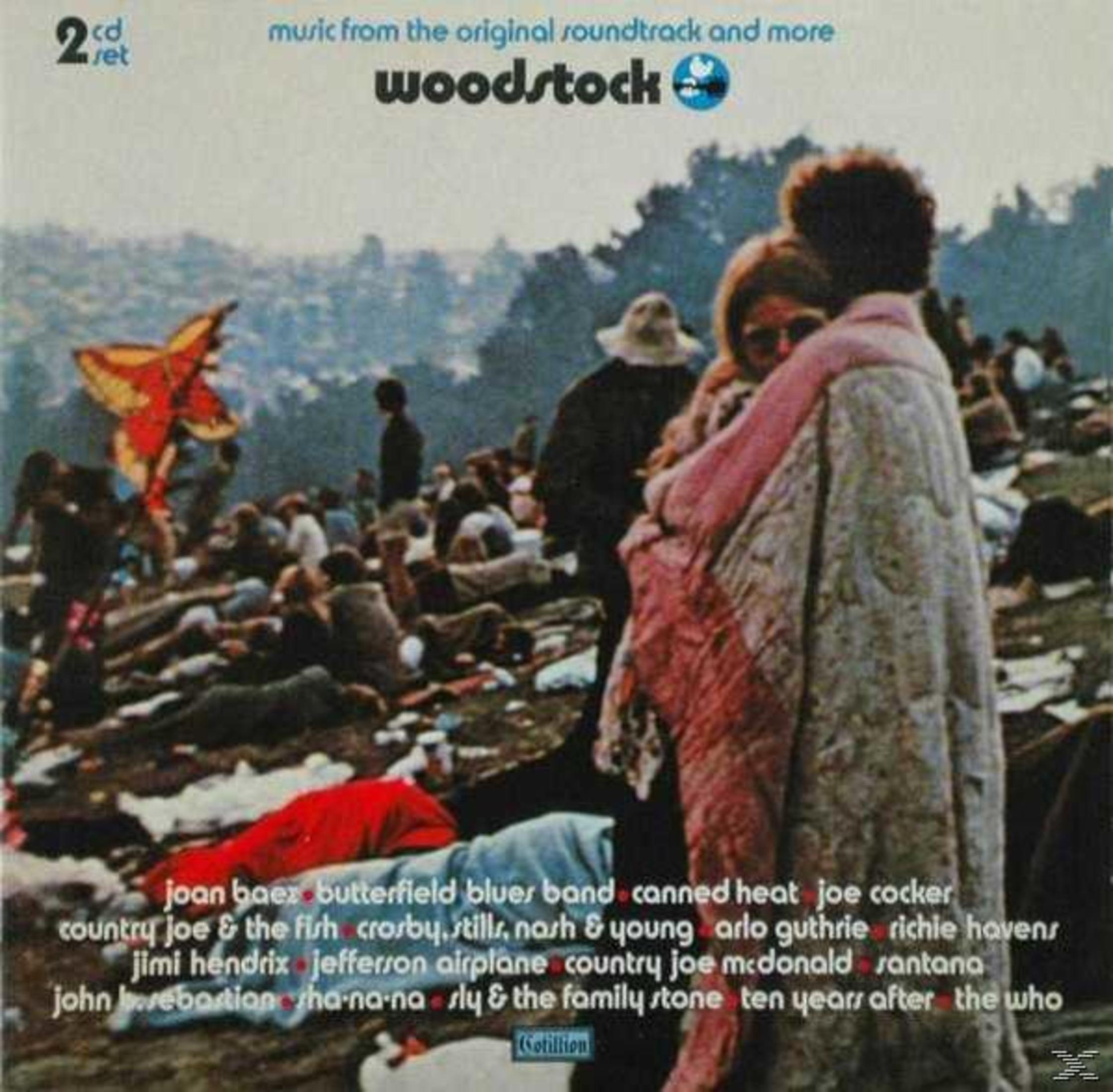 Copertina dell'album Woodstock: folla di persone sullo sfondo. Due persone in primo piano.