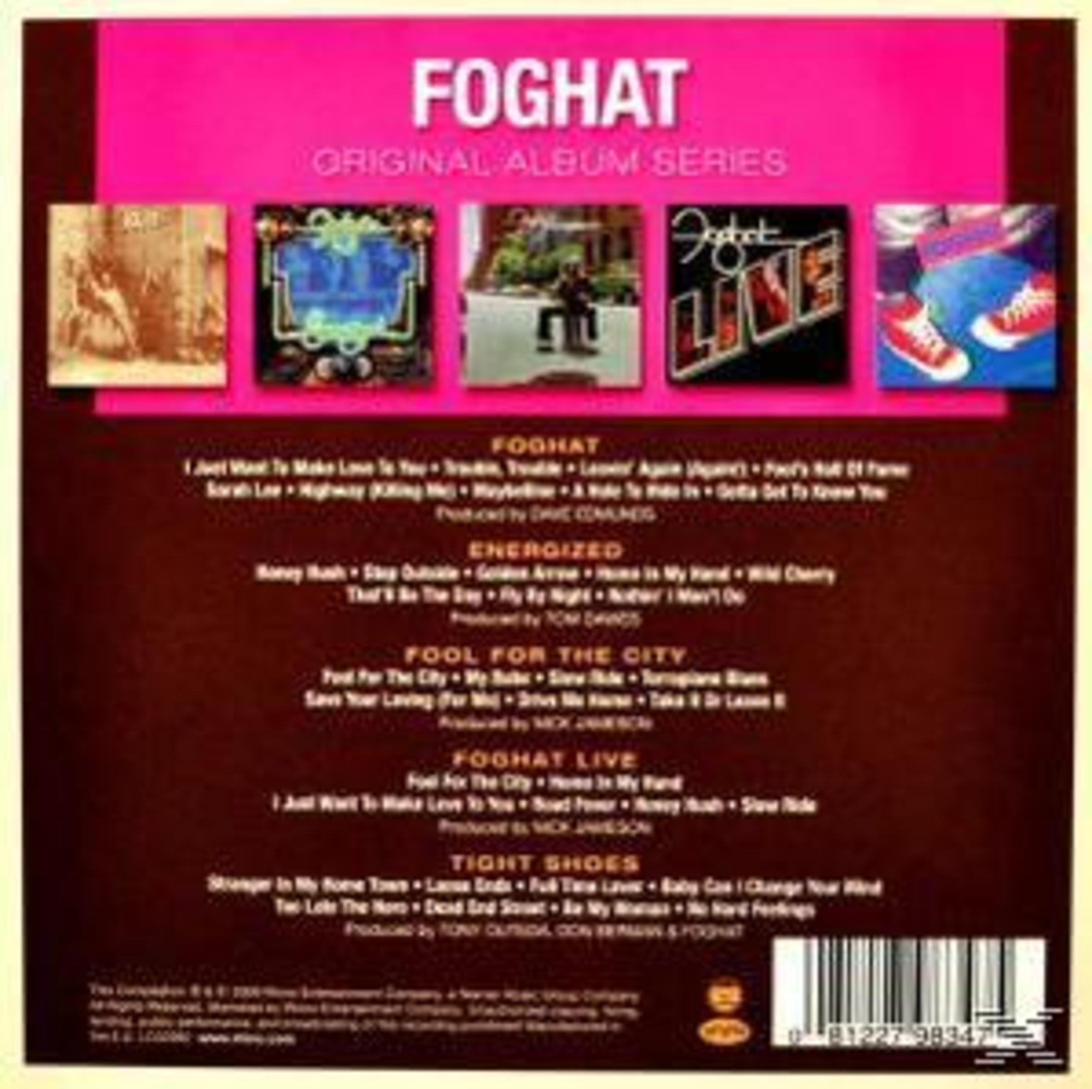 Copertina dell'album: serie di album Foghat, cinque copertine di album e una tracklist.