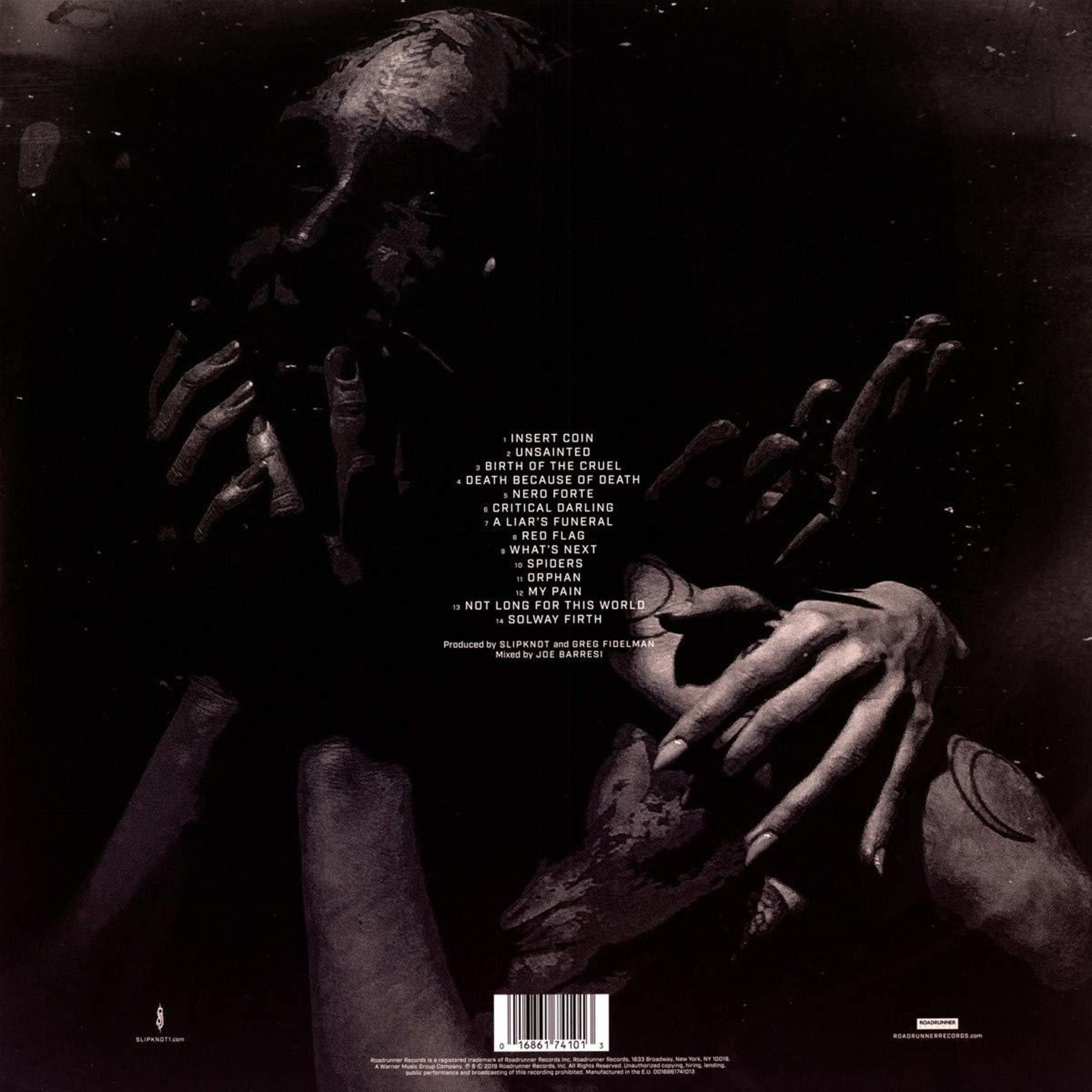 Copertina posteriore dell'album: immagine scura con mani e un volto centrale, scaletta.