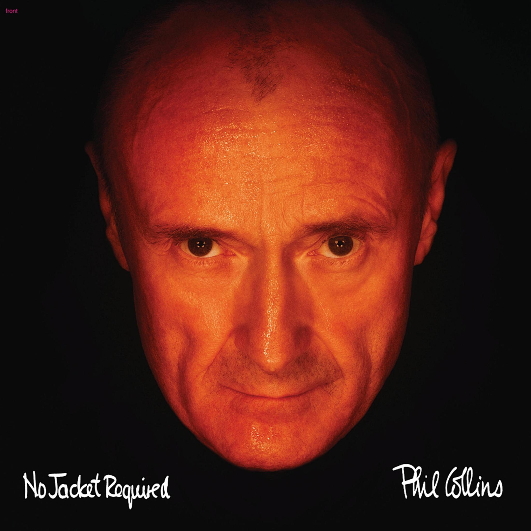 Primo piano del volto di Phil Collins. Titolo dell'album in basso a sinistra. Sfondo scuro.