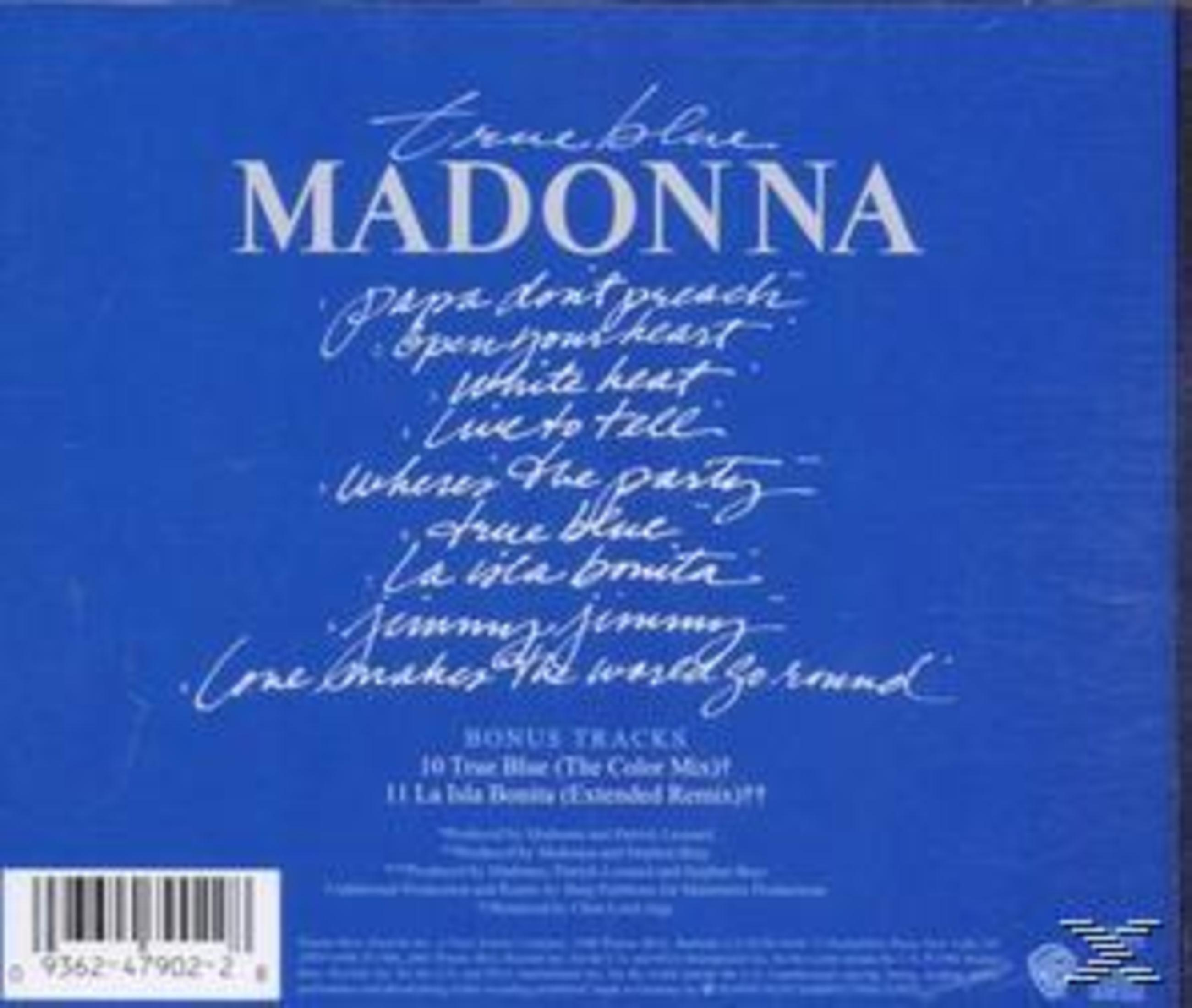 Copertina dell'album con il nome MADONNA e una tracklist. Lo sfondo è blu.