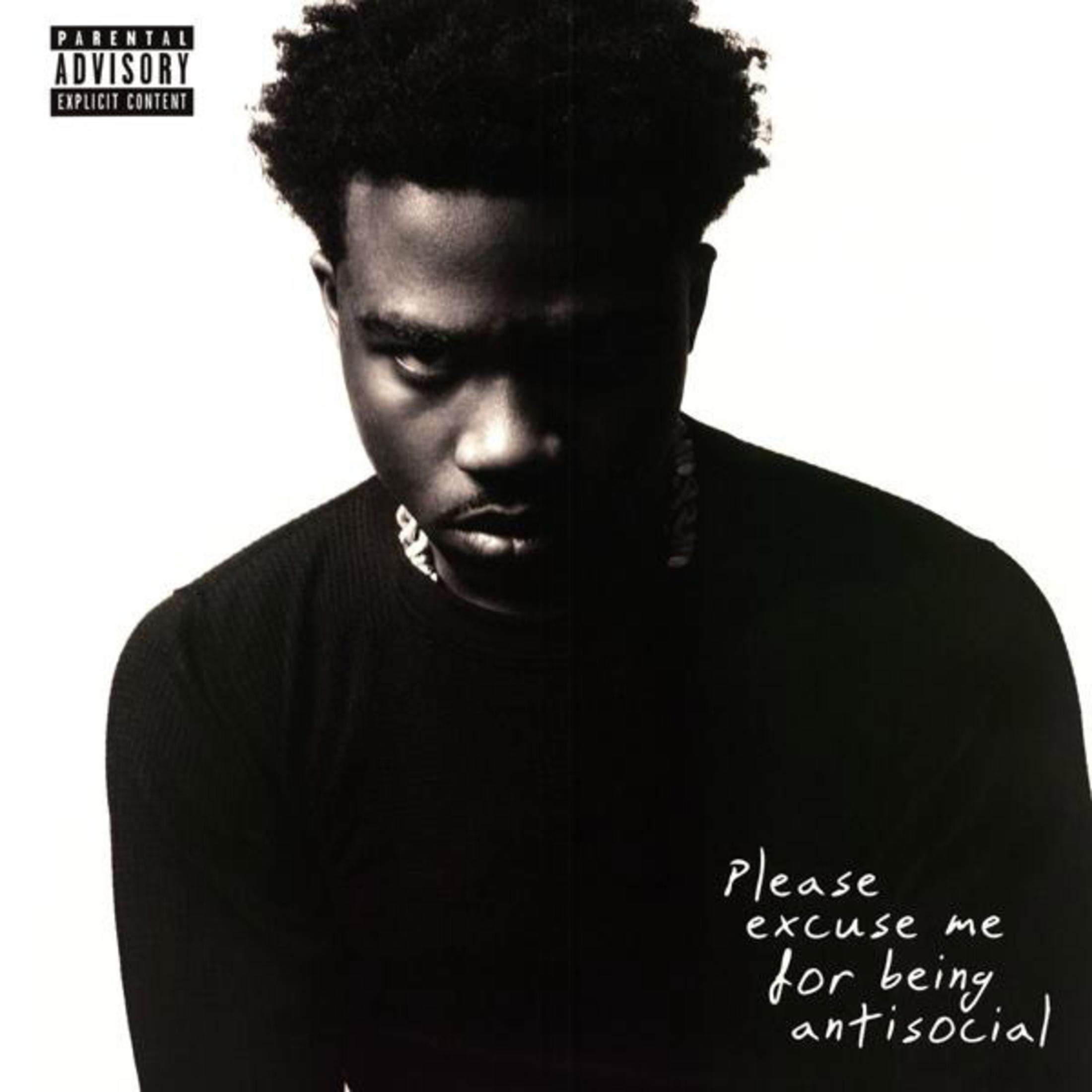 Copertina dell'album di Roddy Ricch 'Please Excuse Me for Being Antisocial'. Il volto di un uomo è diviso a metà.
