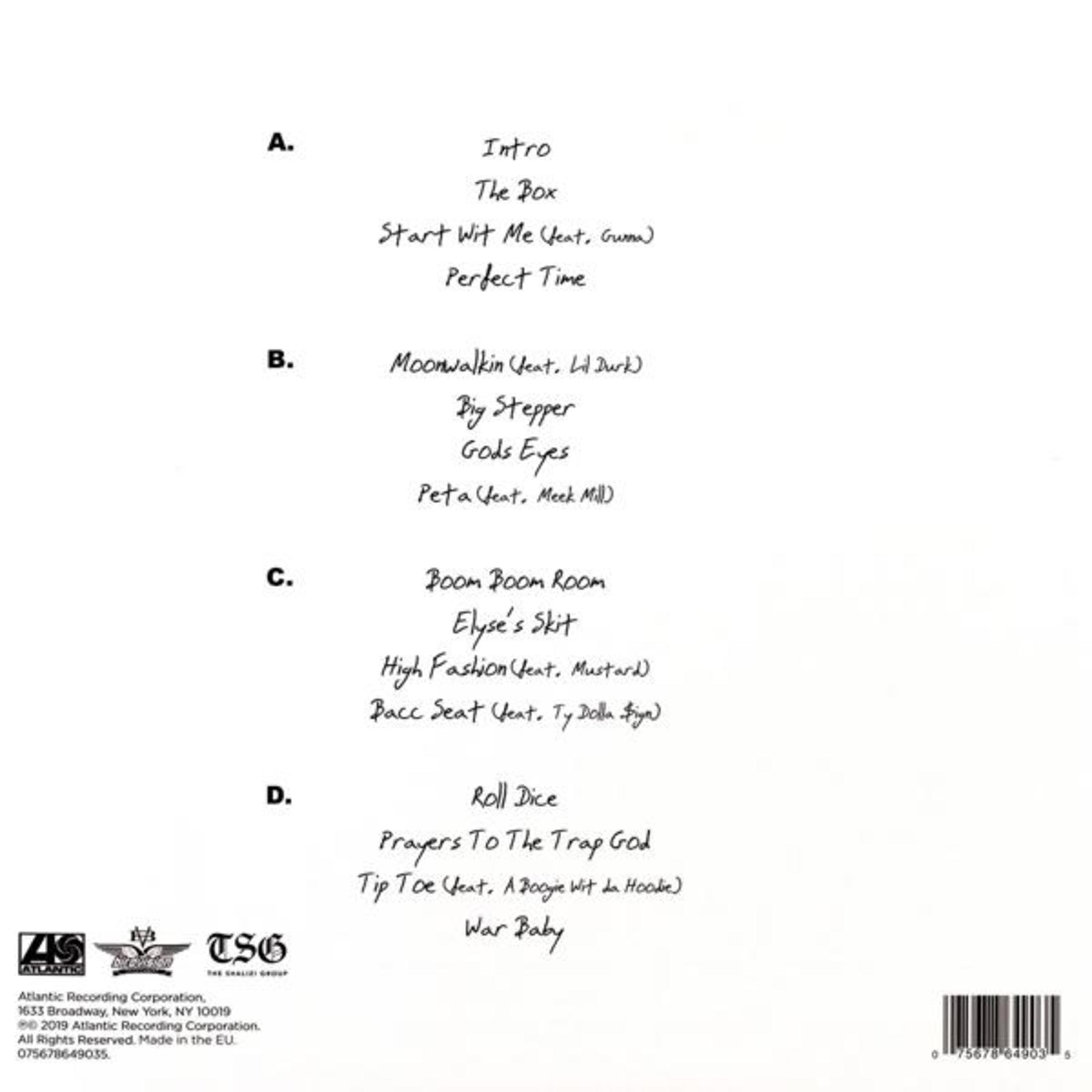 Tracklist dell'album con titoli delle canzoni e artisti in primo piano. Logo Atlantic Records in basso a sinistra.