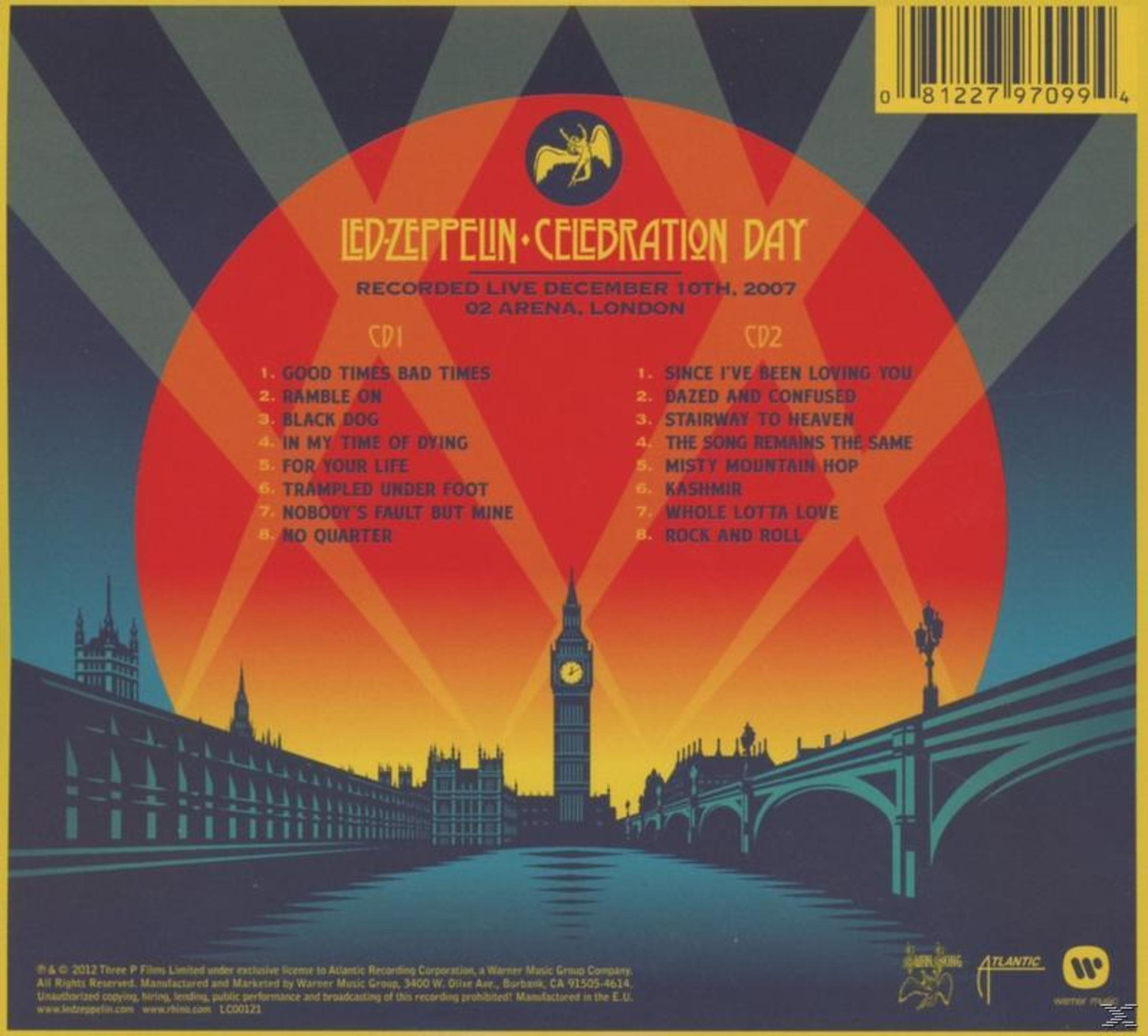 Copertina dell'album dei Led Zeppelin. Una grafica con il logo della band, la tracklist e l'immagine del Big Ben.