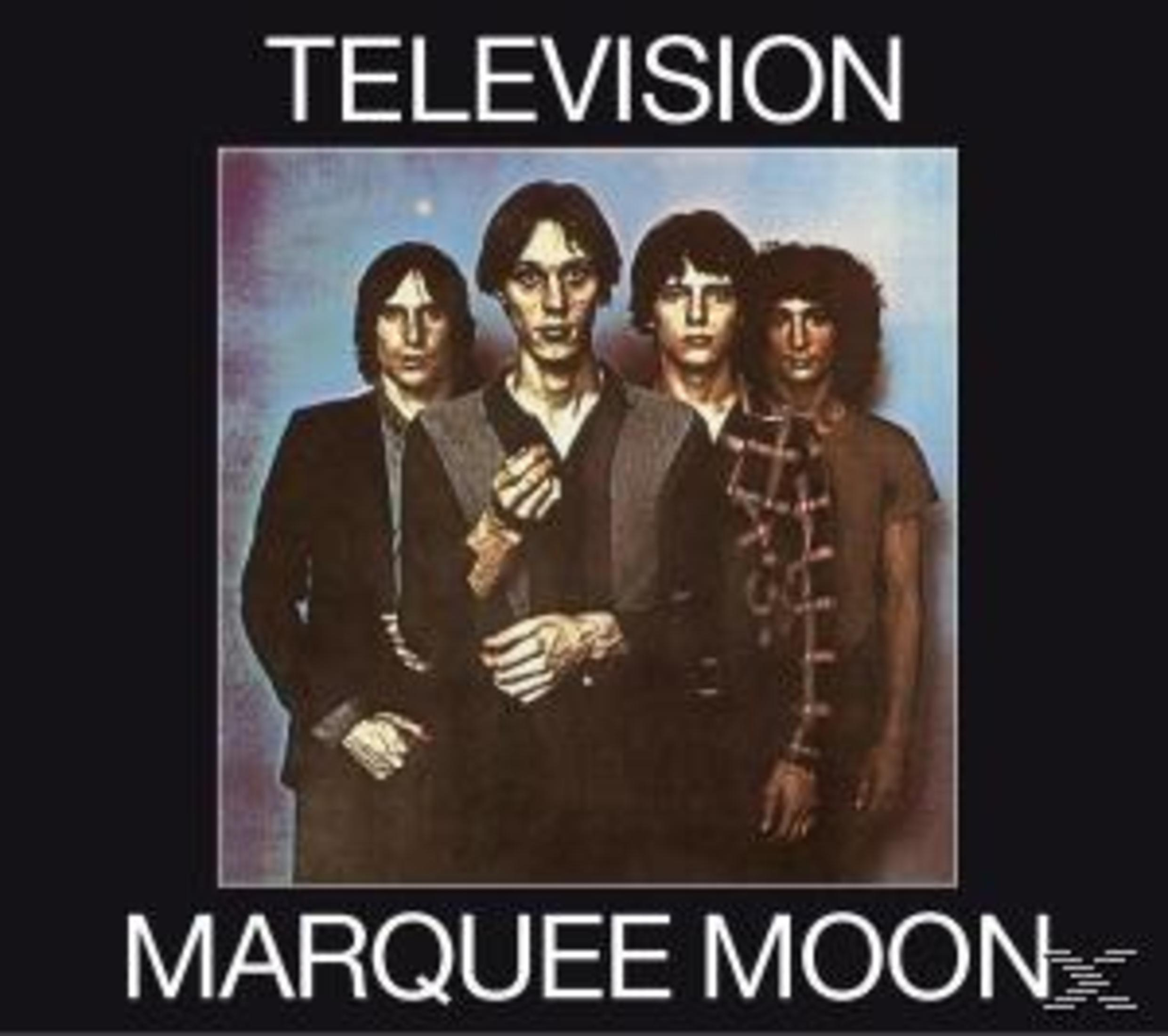 Copertina dell'album: quattro uomini in abiti scuri, la band Television. Titolo: Marquee Moon.