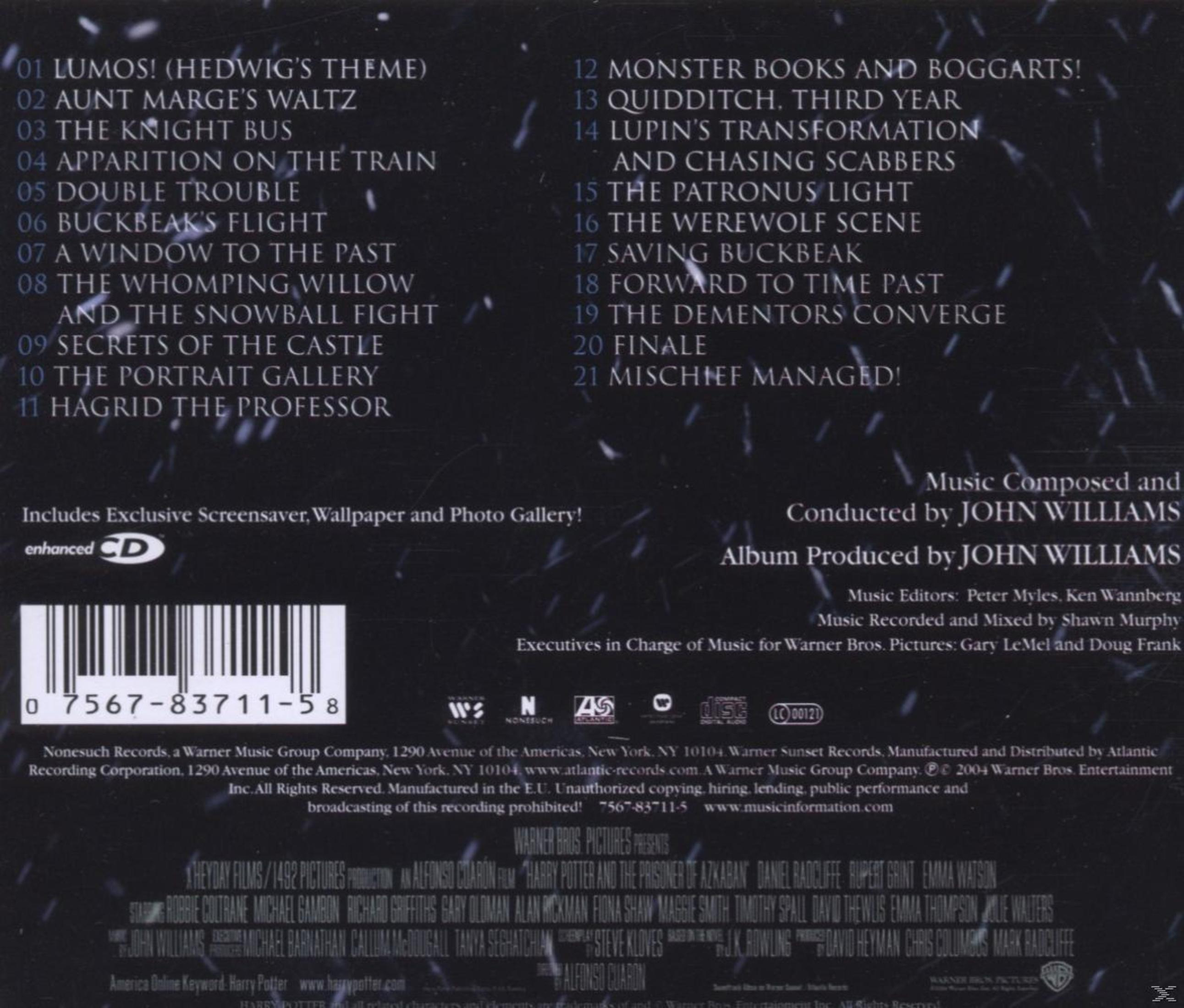 Copertina del CD: colonna sonora di Harry Potter. Testo e scaletta con codice a barre. Logo Warner Bros.