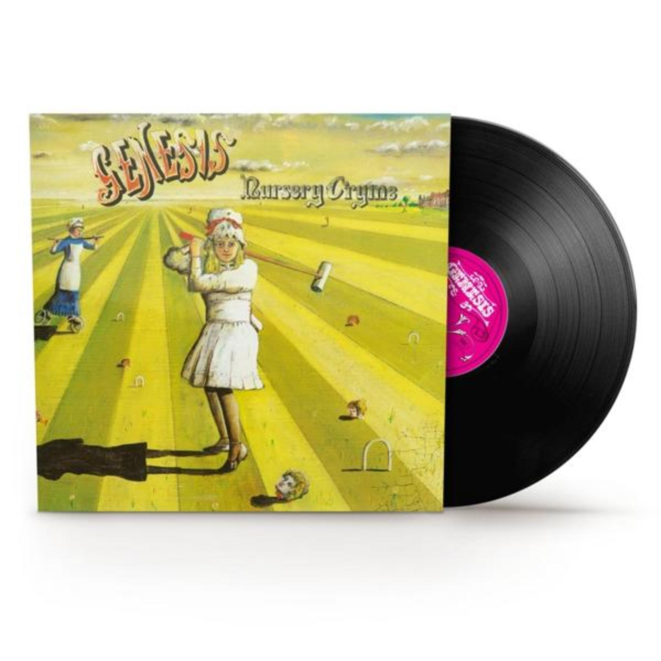 Copertina dell'album con un disco, una donna con una mazza e un campo verde.