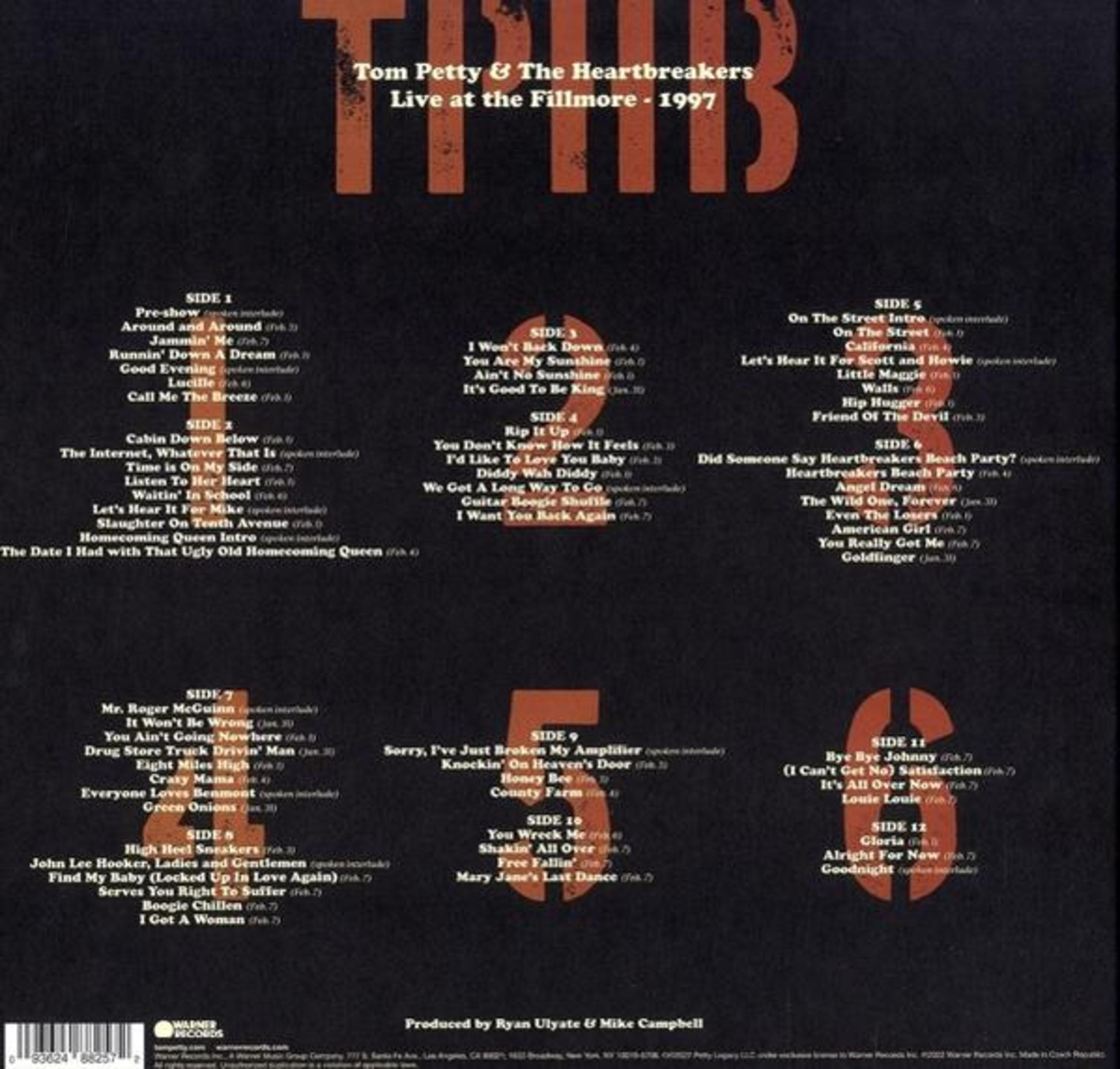 Contraportada del álbum con la lista de canciones y créditos de Tom Petty & The Heartbreakers.