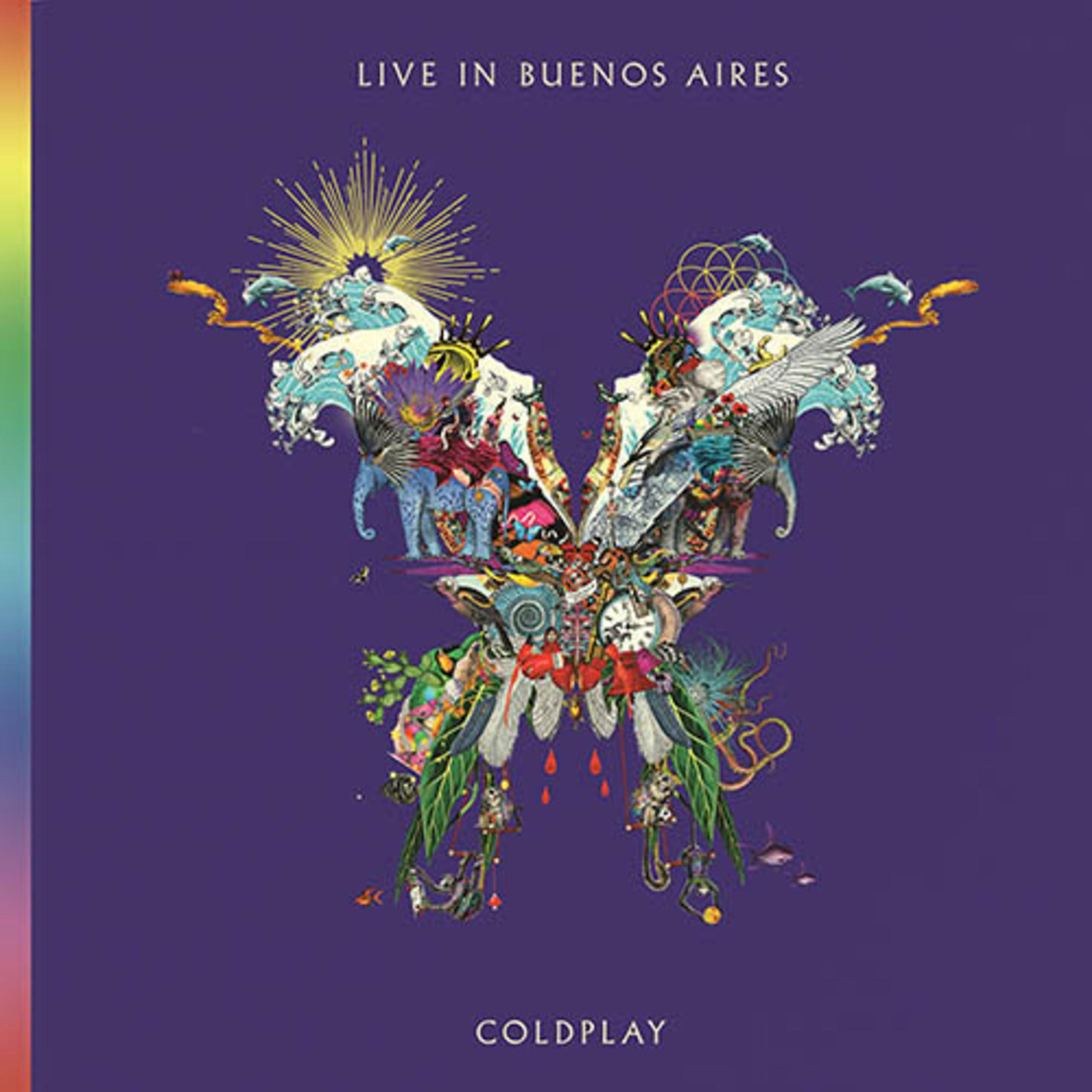 Albumhoes met een vlinderontwerp. De titel is 'Coldplay Live in Buenos Aires'.