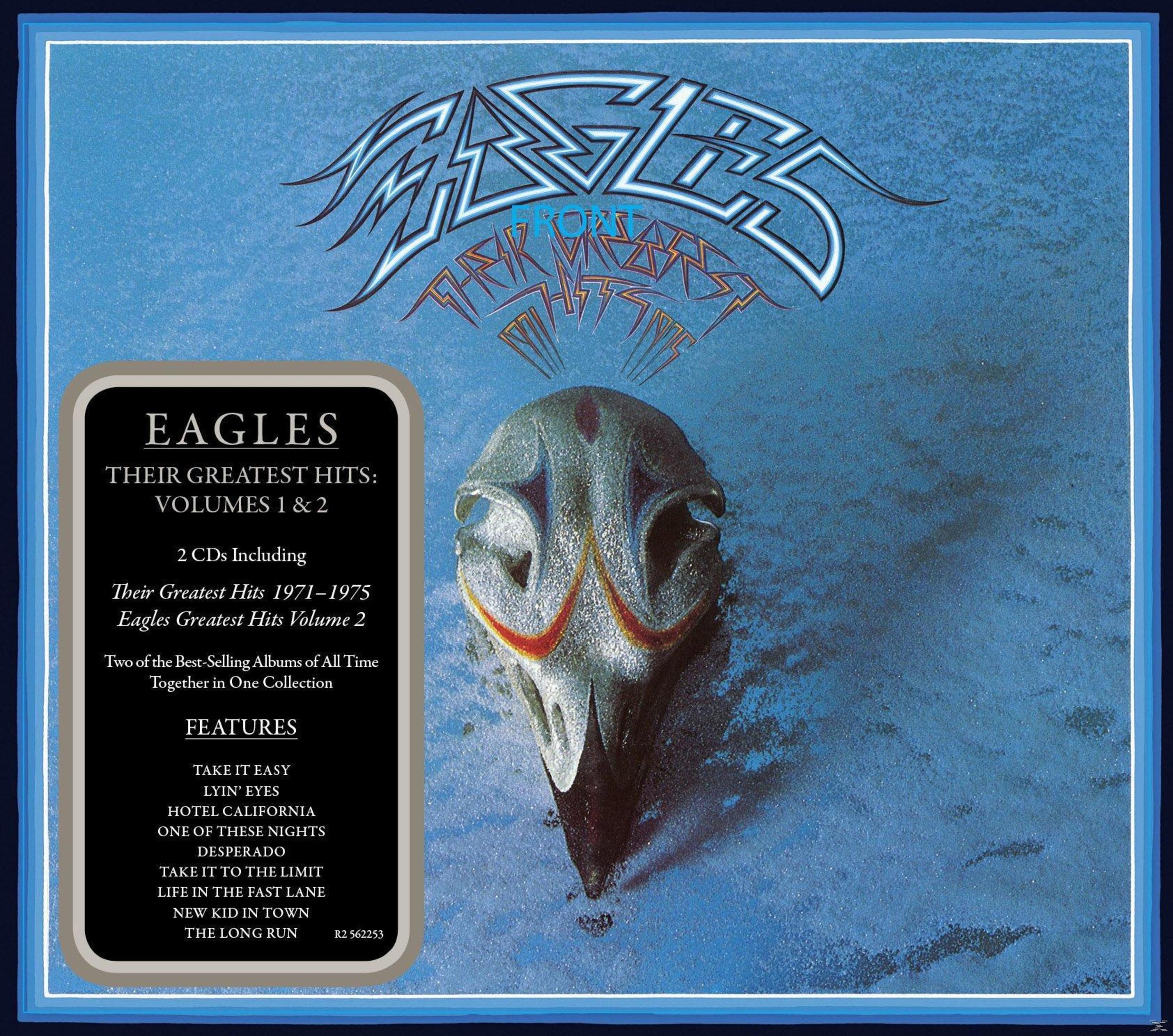 Copertina dell'album Greatest Hits degli Eagles. Presenta un design a teschio e la tracklist dell'album.