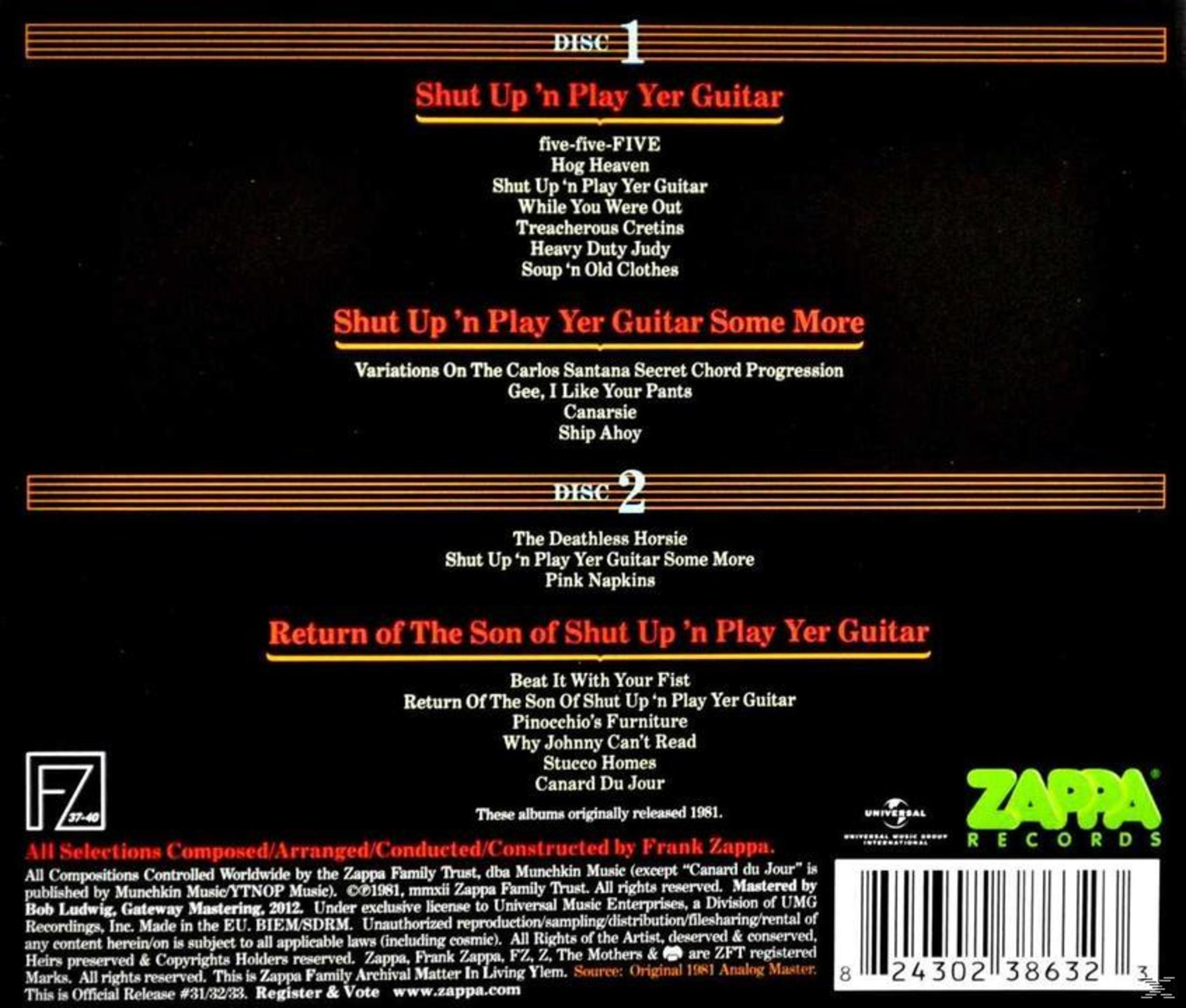 Achterkant van de albumhoes met tracklist, credits en het Zappa Records logo.