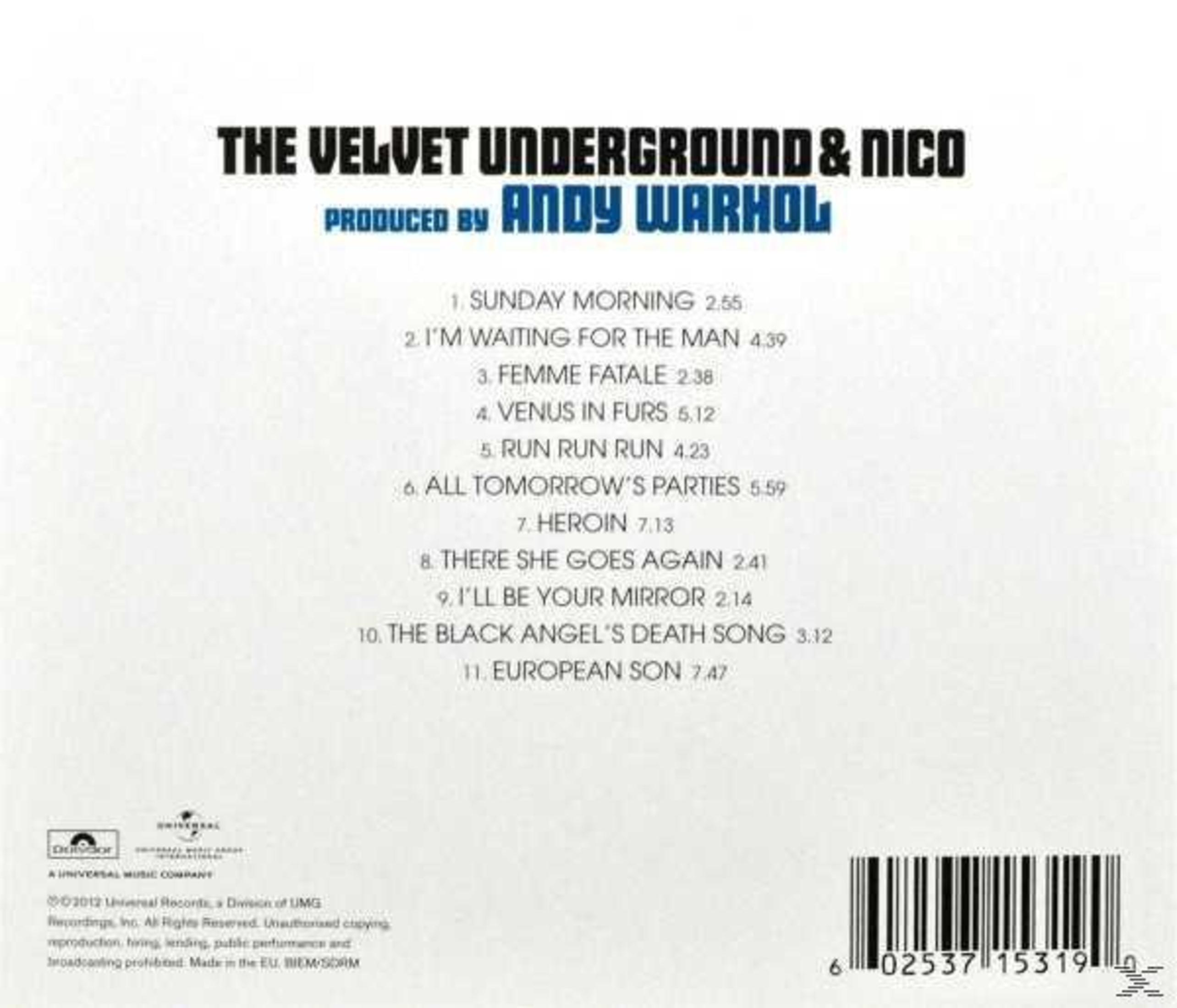 Tracklist dell'album. Testo in nero. Sfondo bianco. Canzoni di The Velvet Underground & Nico.