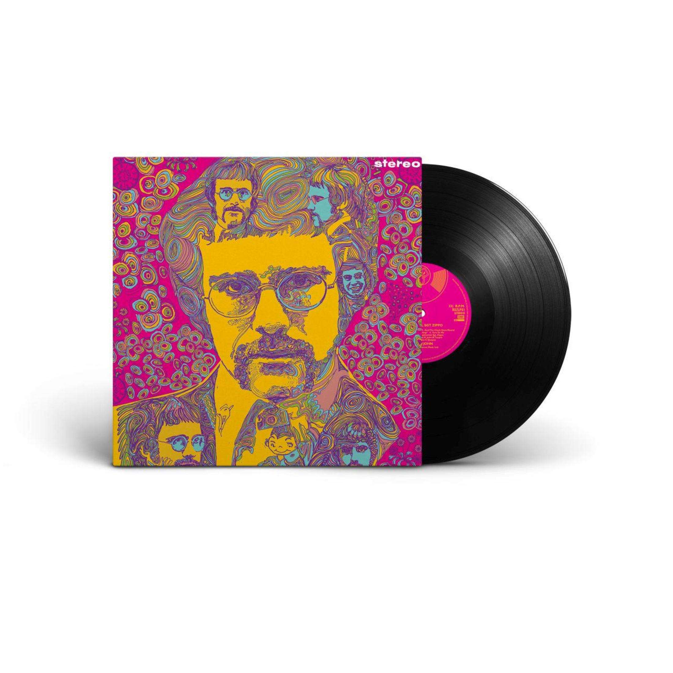 Copertina dell'album con un ritratto maschile e un design psichedelico. È visibile anche un disco in vinile.