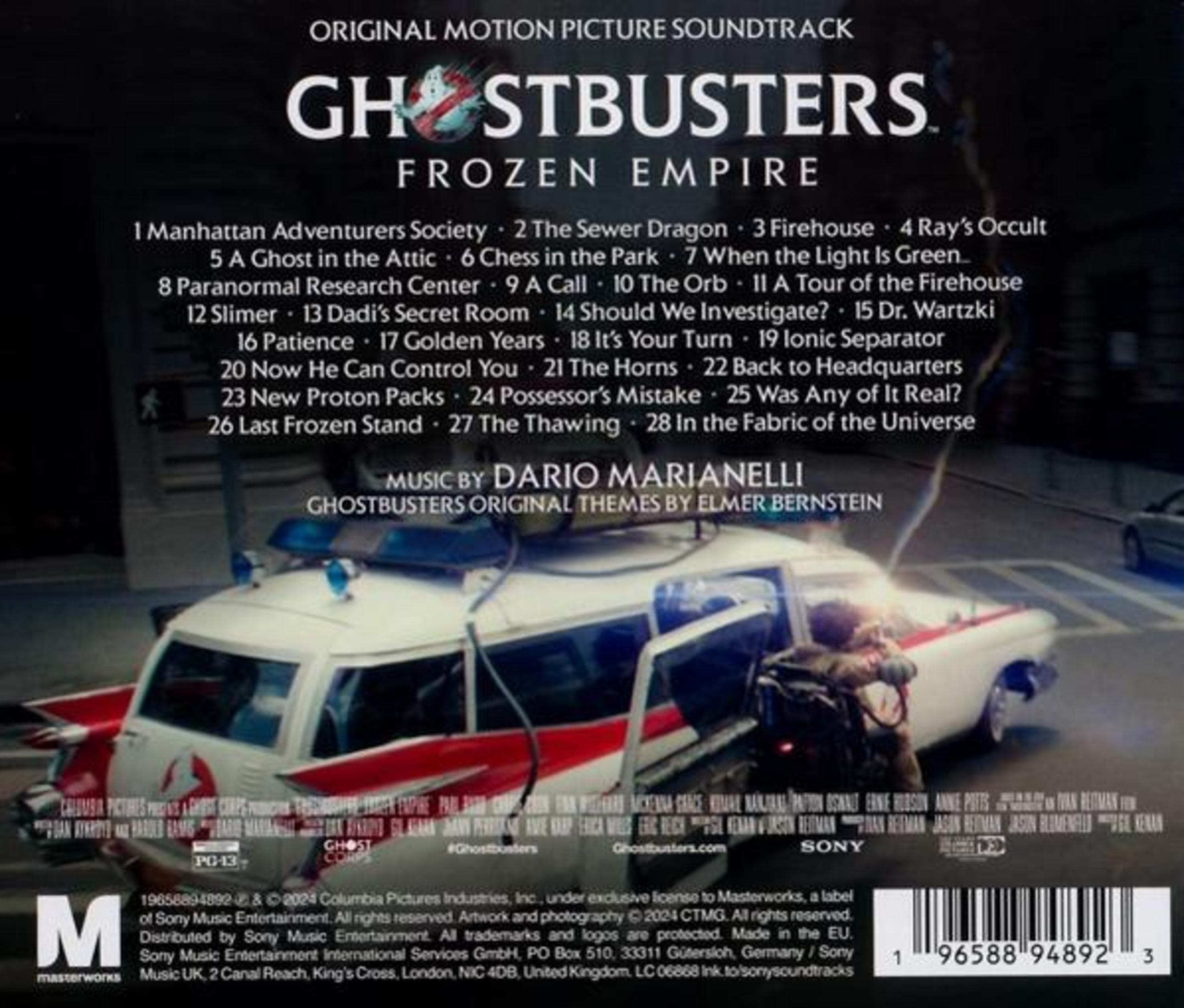 Poster del film Ghostbusters: Frozen Empire con l'auto e il logo dei Ghostbusters.