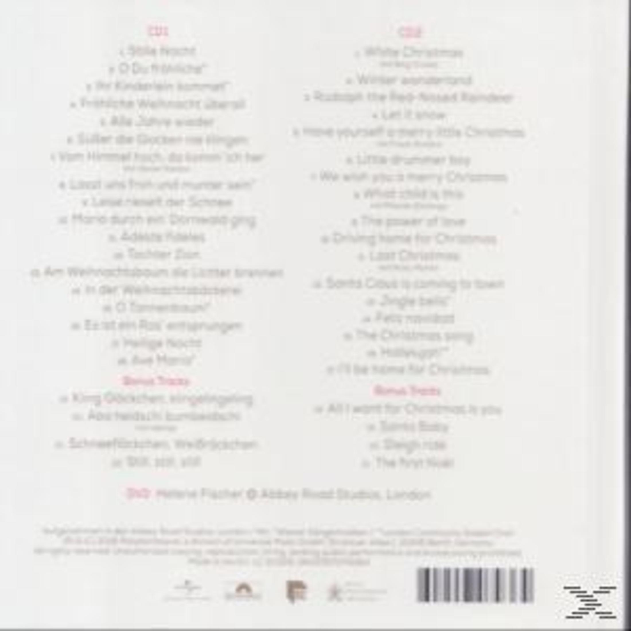 CD-Hülle mit Titellisten in zwei Spalten, mit Titeln von Weihnachtsliedern.