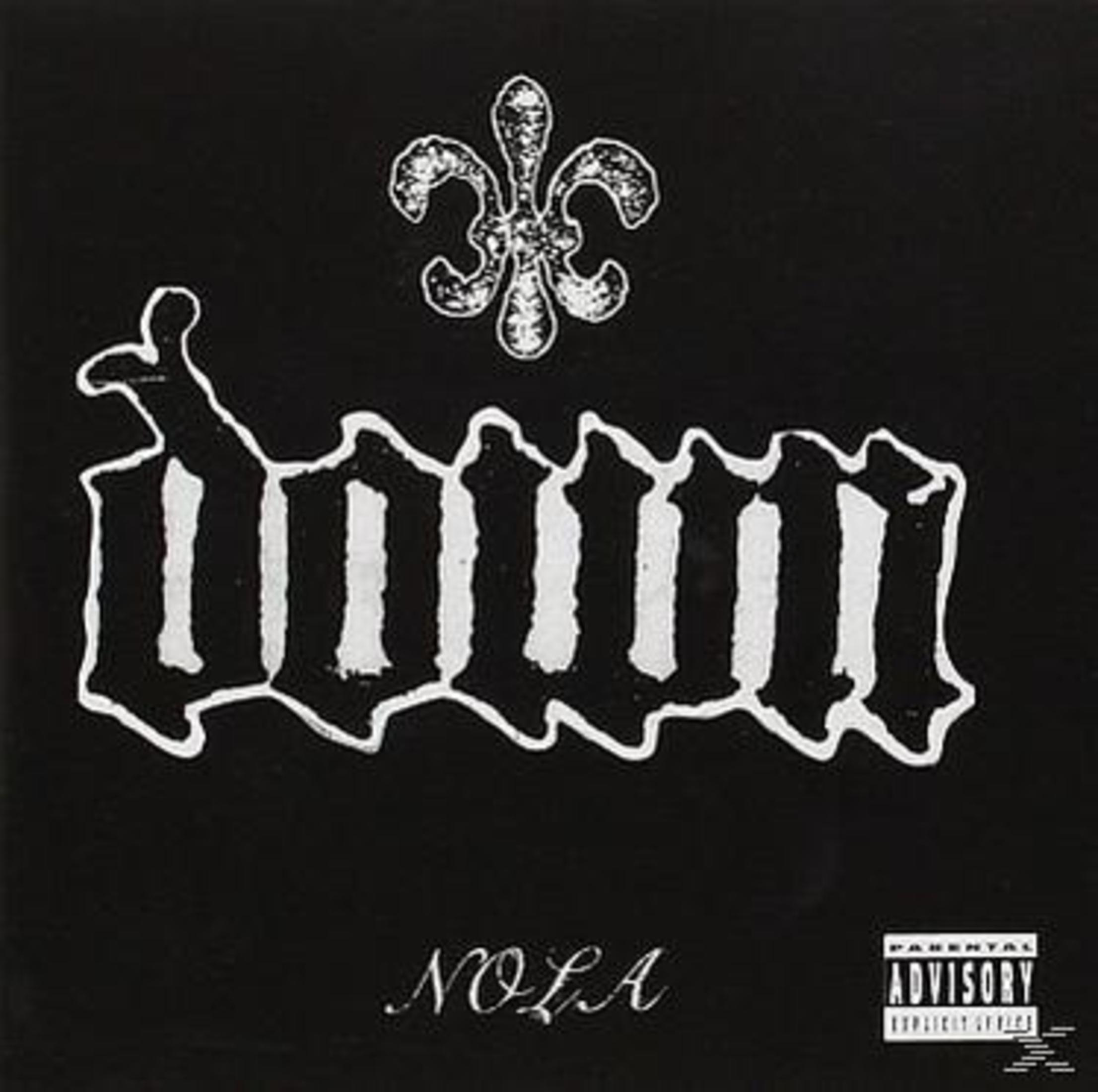 Copertina dell'album 'NOLA' dei Down. Sfondo nero, testo stilizzato bianco e un simbolo del giglio.