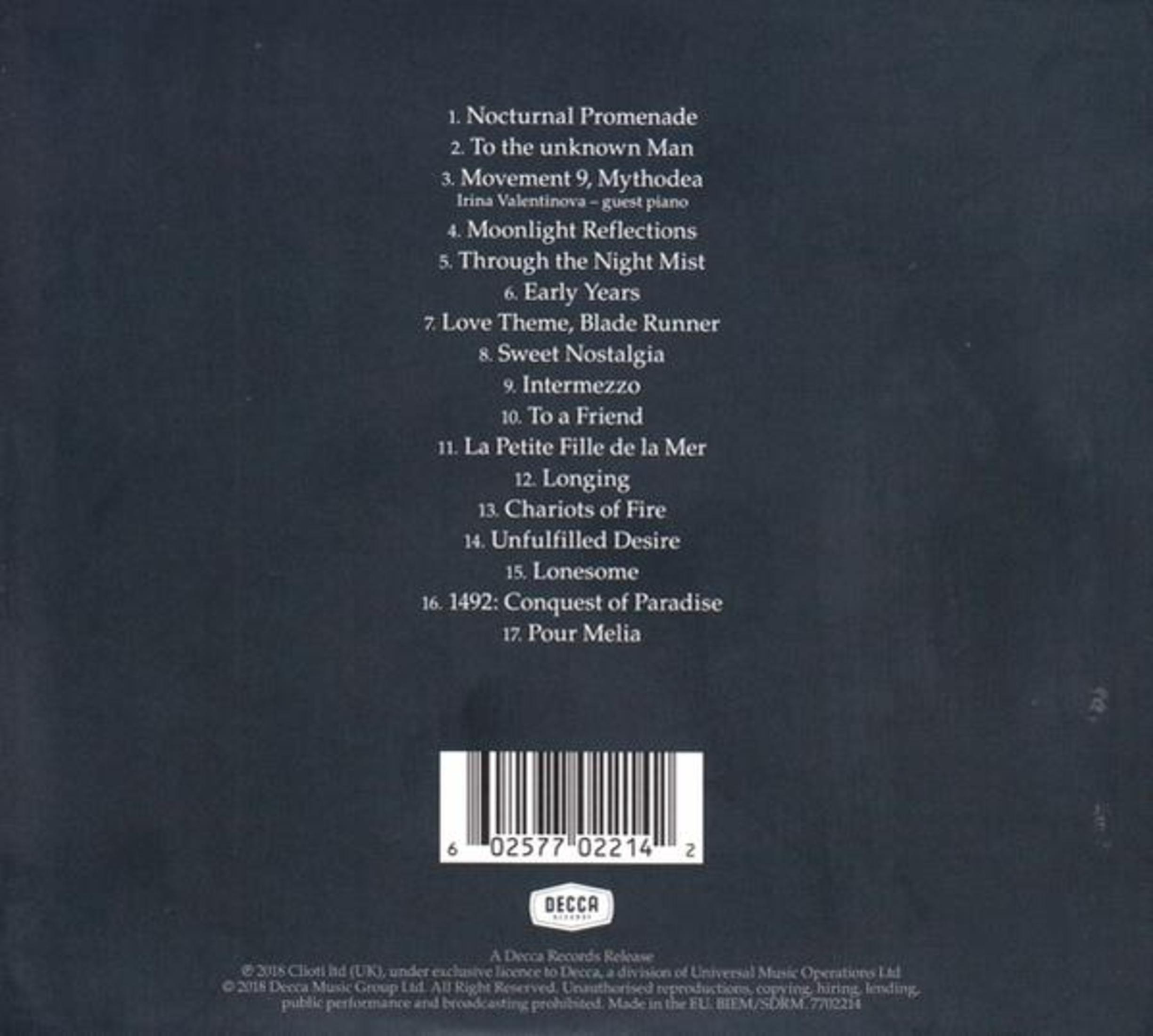 Tył okładki albumu z listą utworów. Tytuł na górze, kod kreskowy na dole.