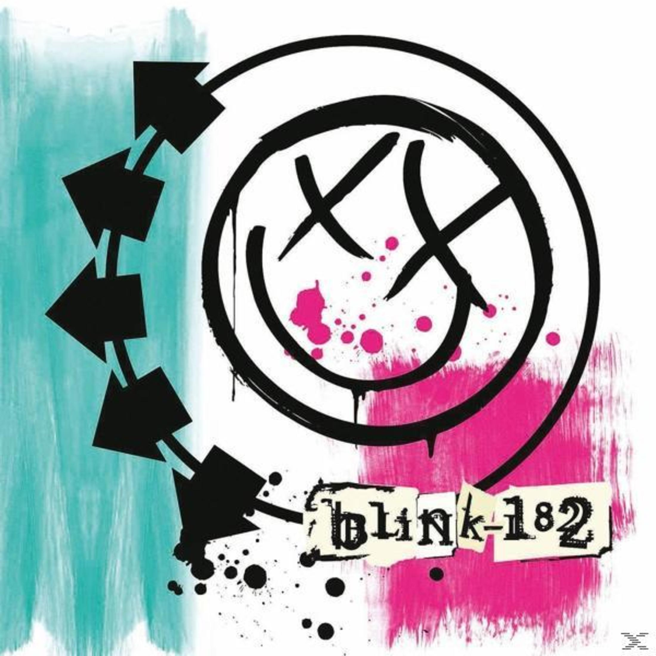 Copertina album: Logo Blink-182 con frecce e nome della band su sfondo colorato.