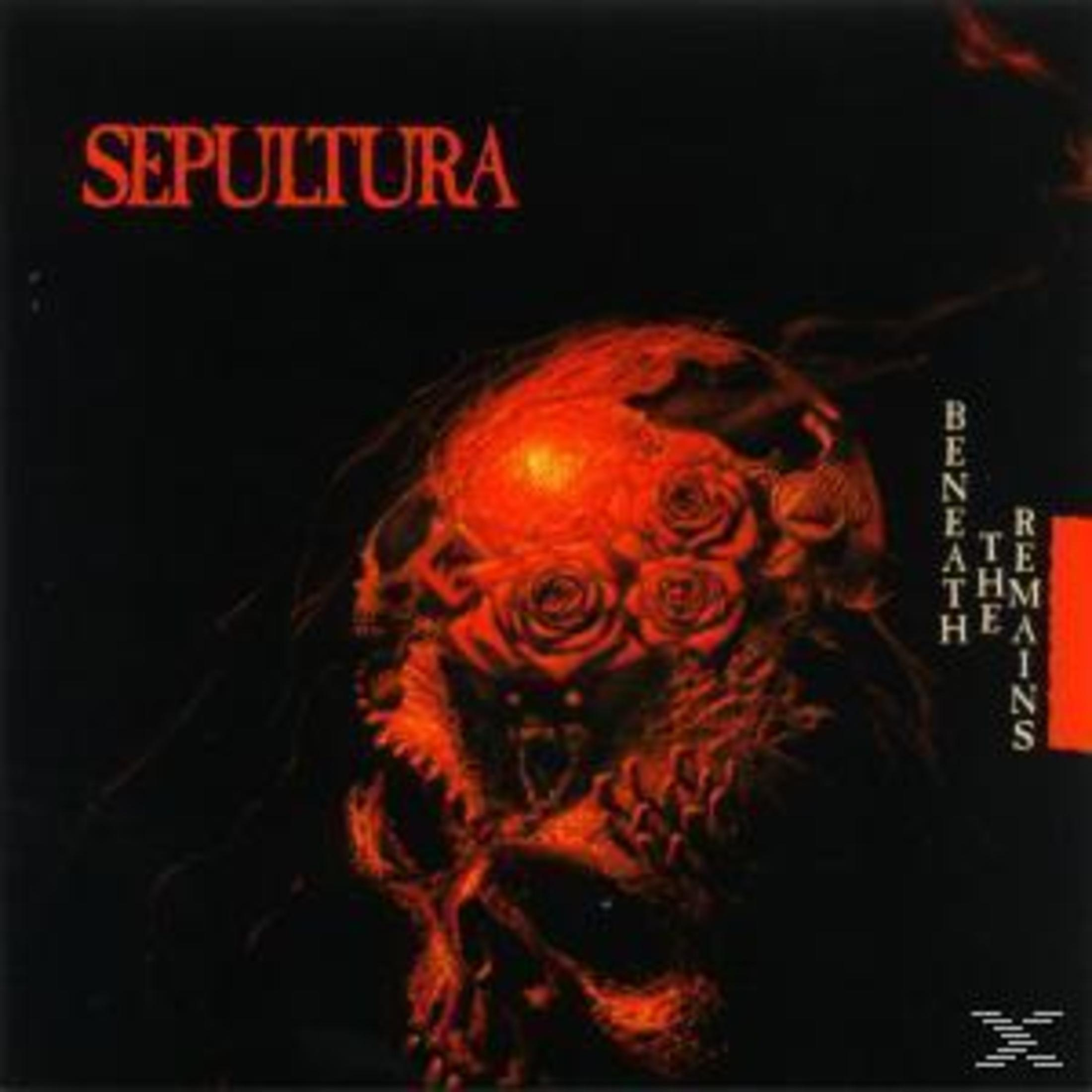 Albumhoes. Sepultura, Beneath the Remains, schedel met rozen.