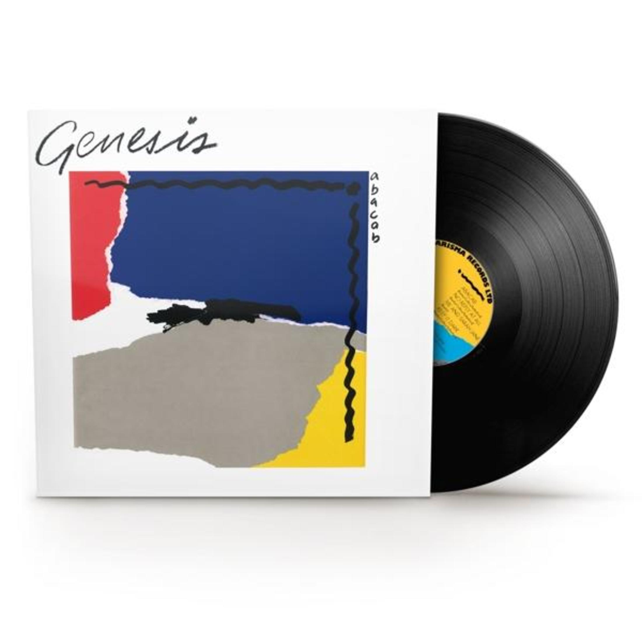Copertina dell'album, arte astratta, disco in vinile nero, titolo 'Abacab' dei Genesis.