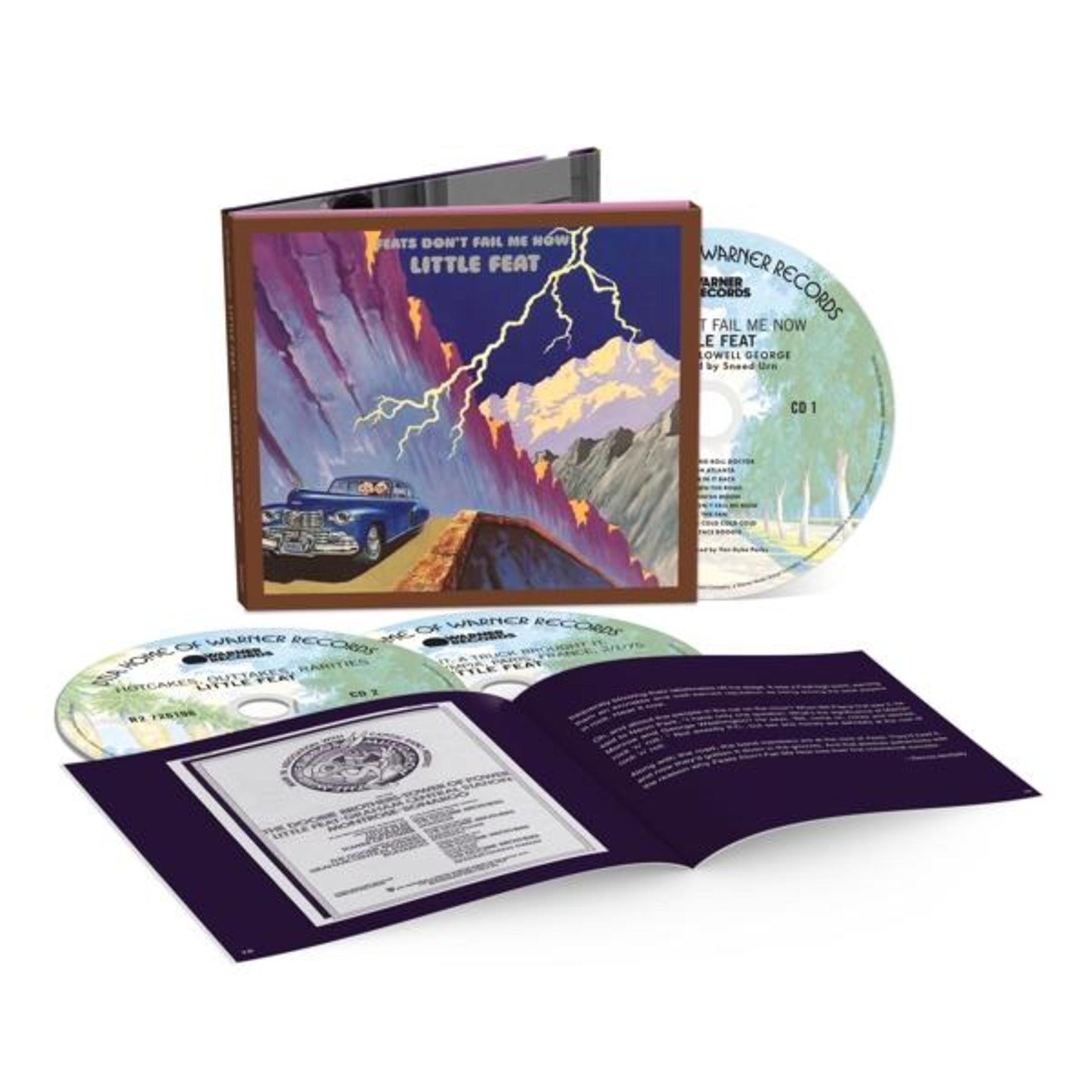 Copertina dell'album. Custodia per CD aperta con due CD e un libretto. Little Feat: Waiting for Columbus.