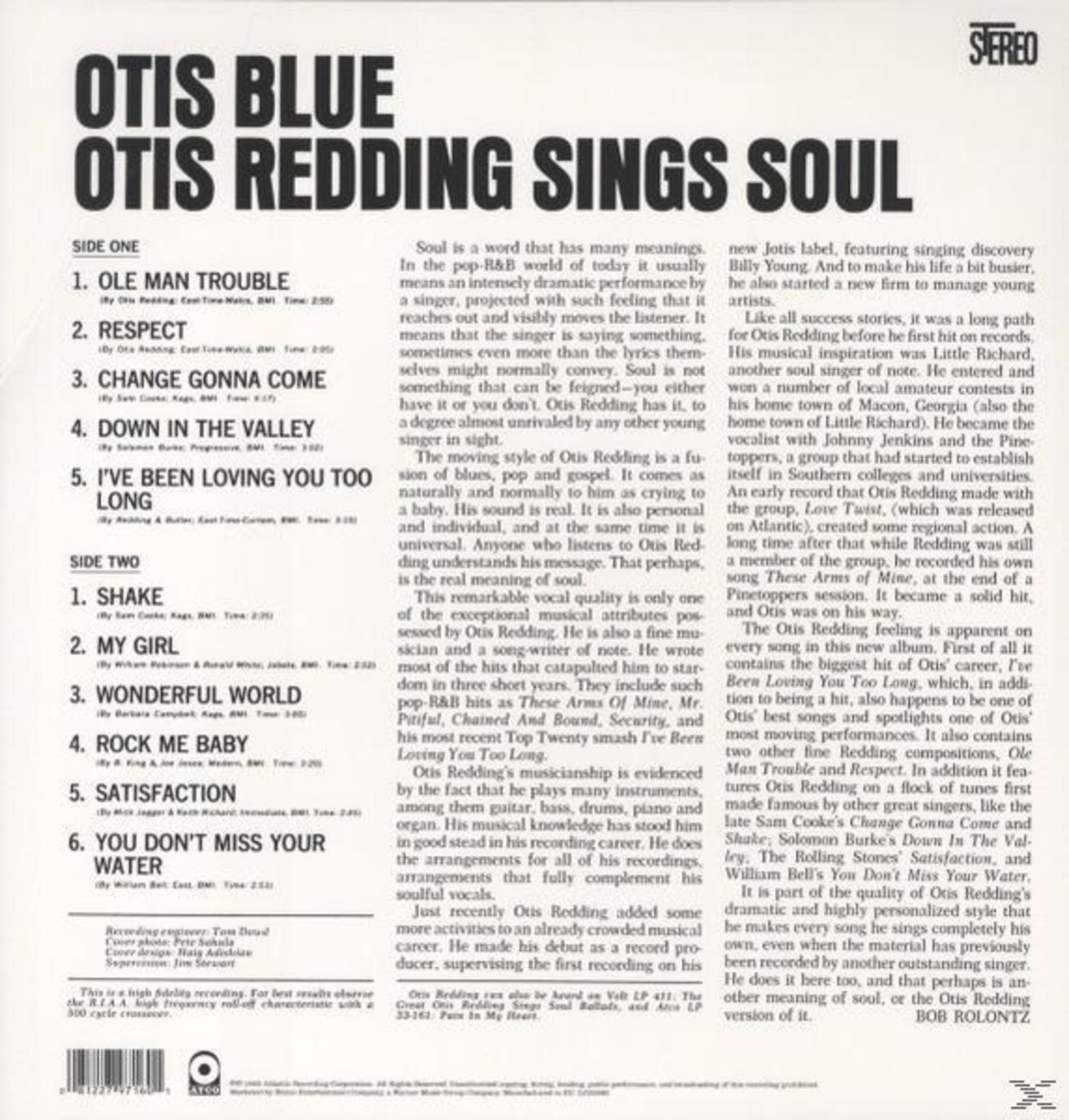 Copertina dell'album di Otis Redding. Testo sul retro dell'album, una foto dell'artista.