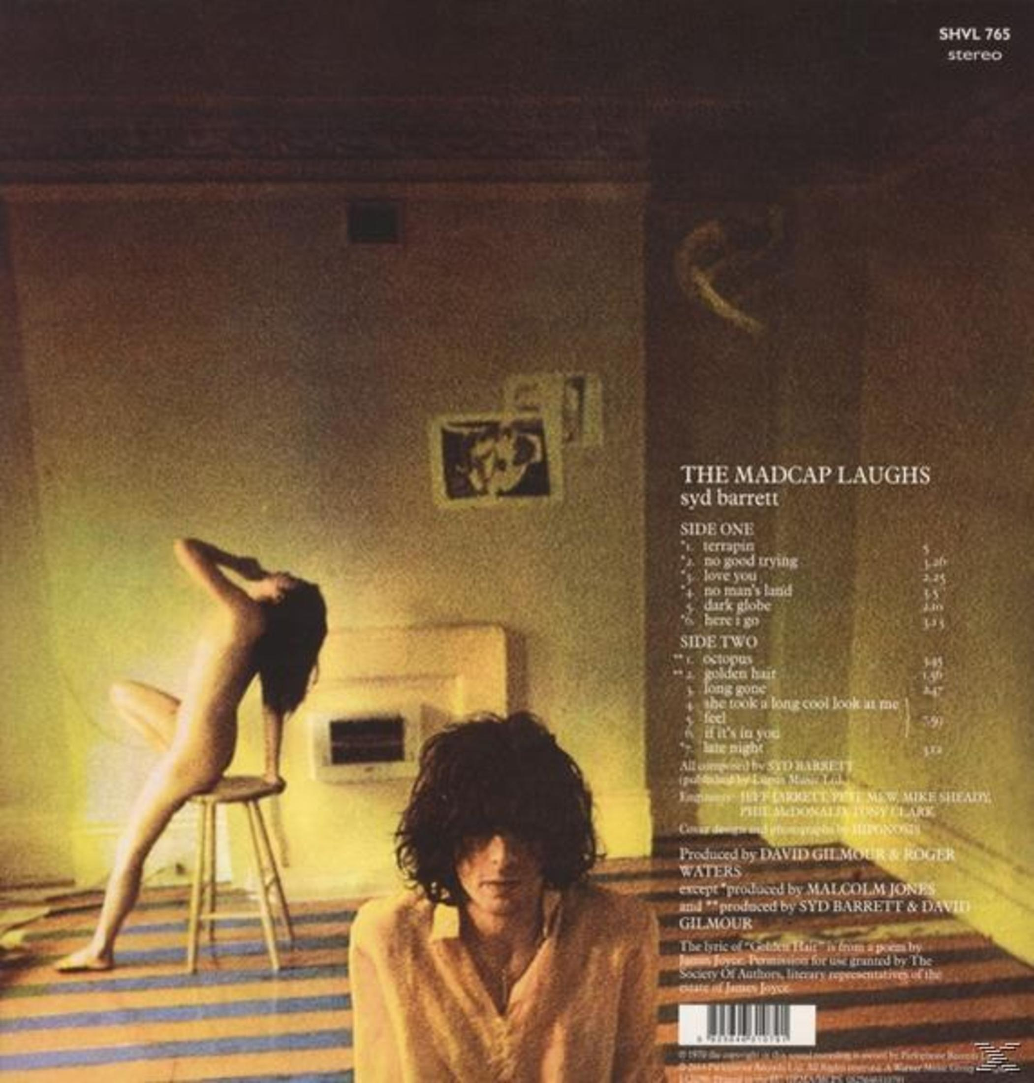 Copertina dell'album di Syd Barrett: Una donna e un uomo in una stanza, testo sul lato destro.