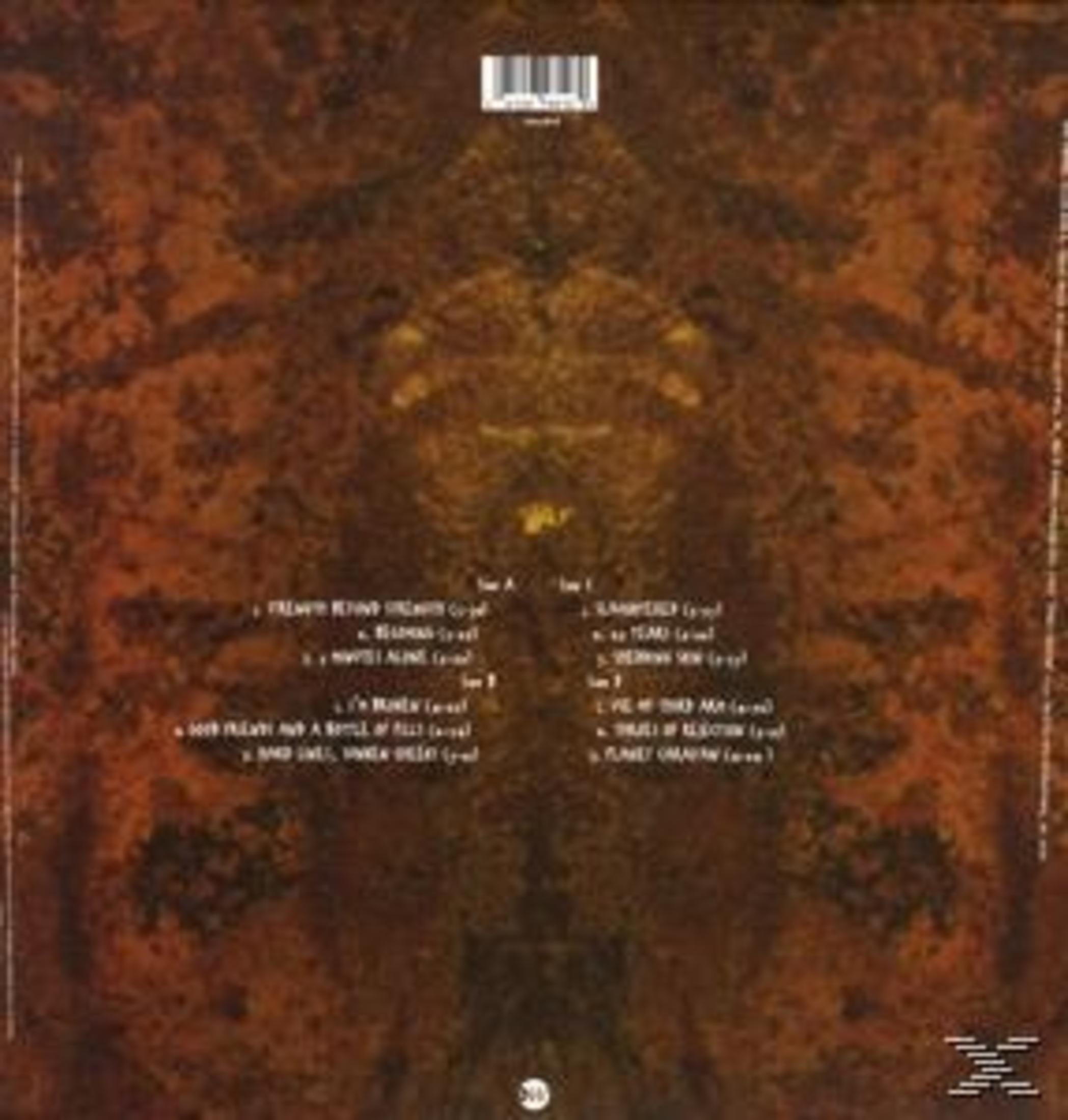 Album con track list. L'immagine mostra uno sfondo scuro, arrugginito, strutturato con testo.