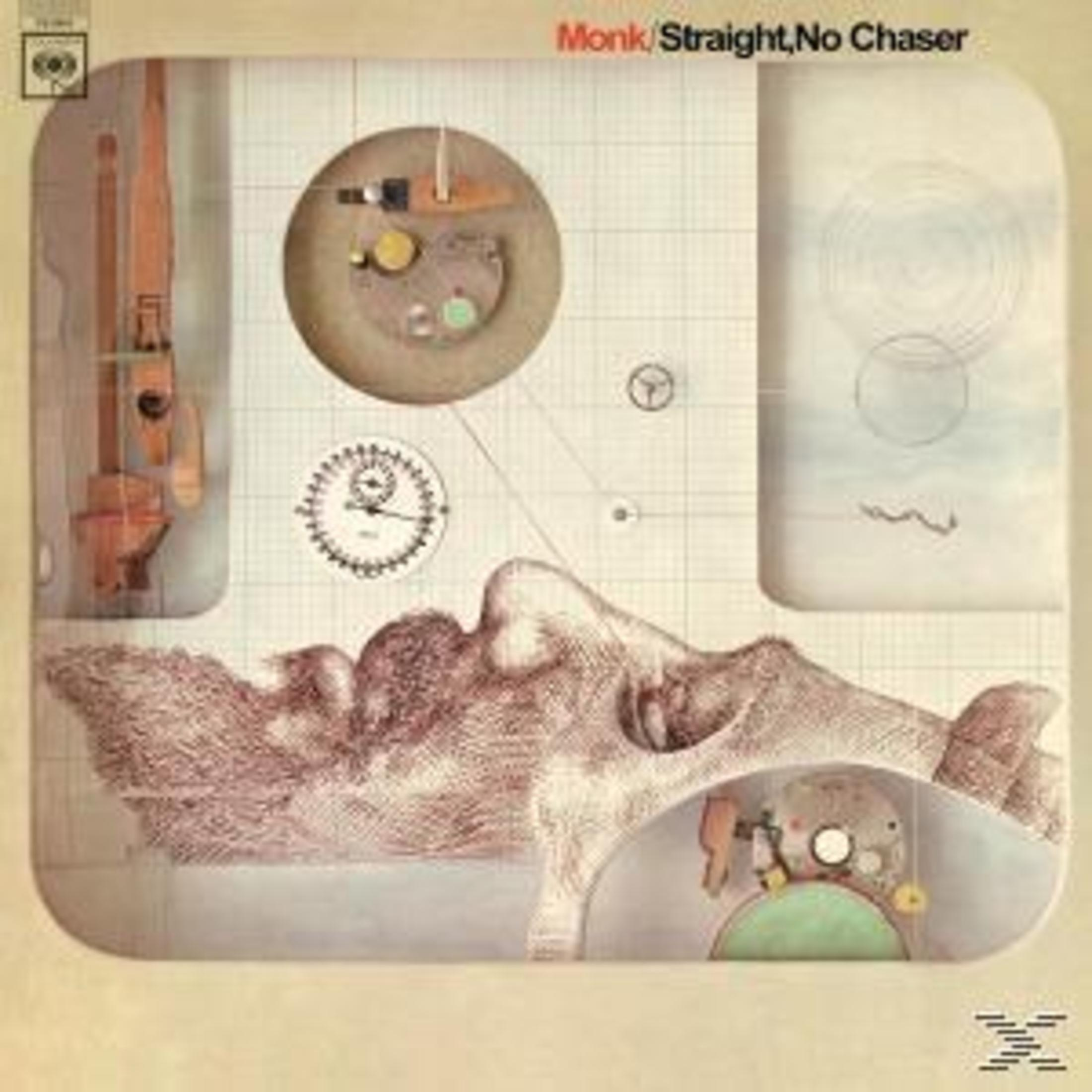 Albumcover: Monk Straight, No Chaser. Abstraktes Design mit Formen und einer Gesichtskontur.