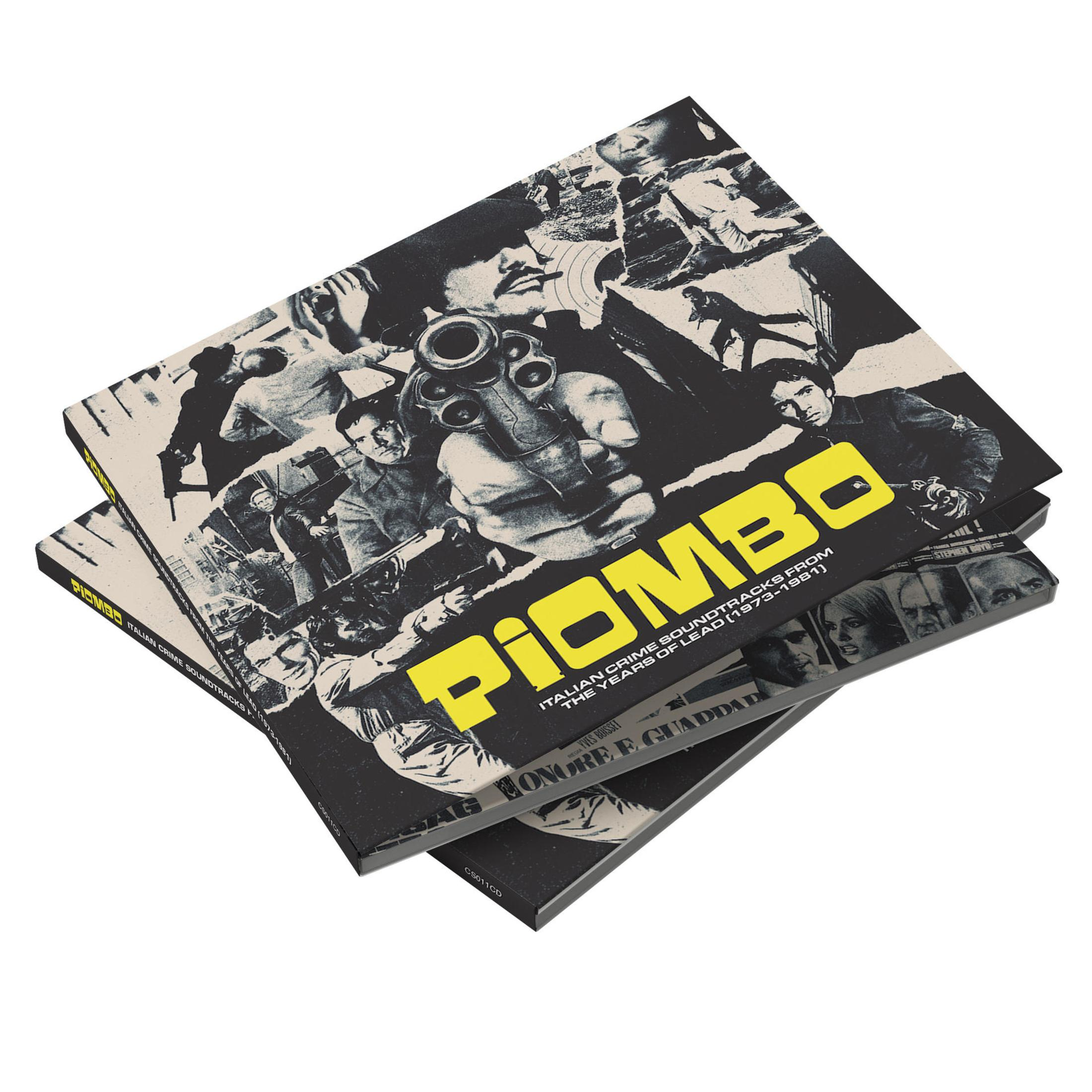Albumcover: drei gestapelte Bücher. Titel: Piombo. Schwarz-Weiß-Bilder von Menschen mit Waffen.