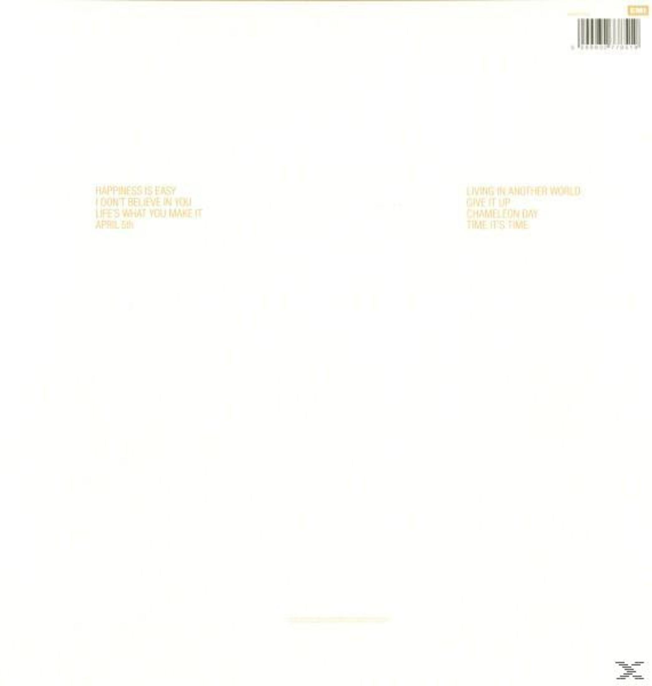 Witte albumhoes met gouden tekst met songtitels. De hoes is minimalistisch en strak.