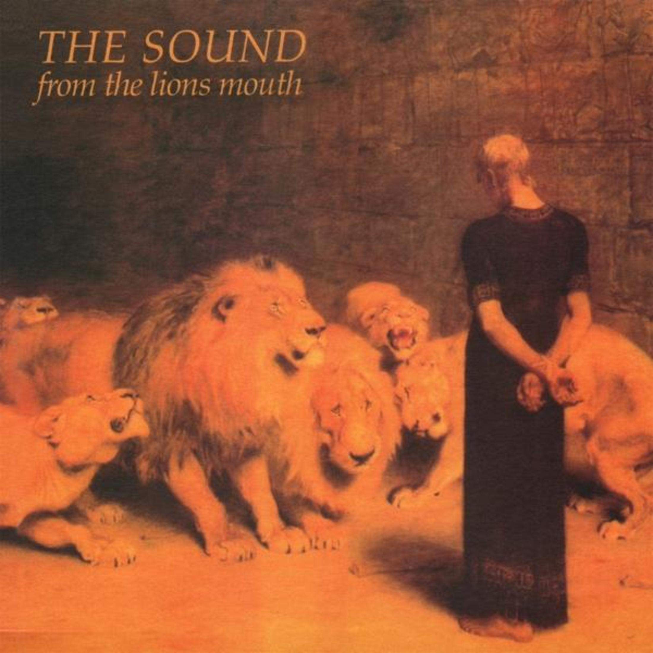 Immagine di una persona di fronte ai leoni. Il titolo dell'album è The Sound from the Lions Mouth.