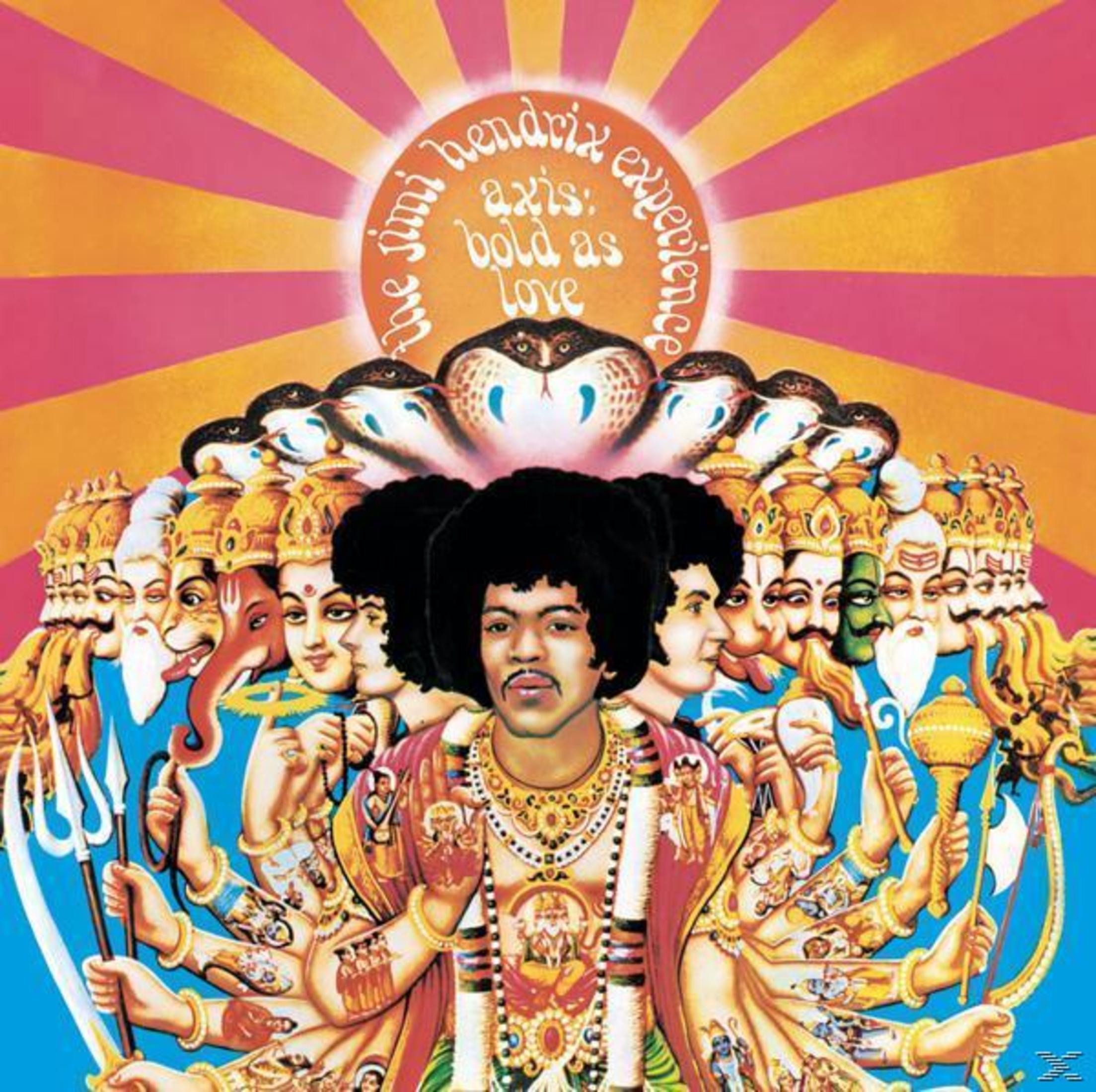 Okładka albumu: Jimi Hendrix z wieloma twarzami wokół niego. Odważna, kolorowa i psychodeliczna sztuka.